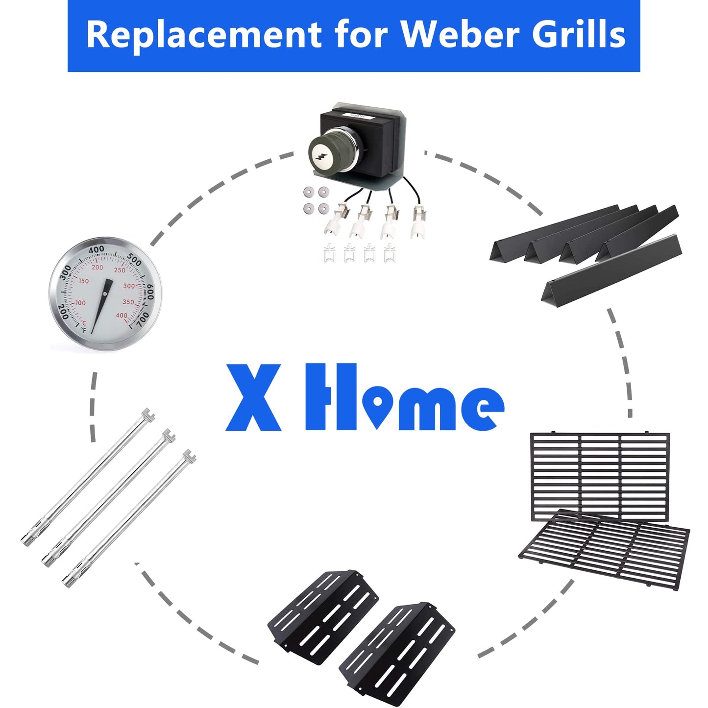 X Home 17.5" Heavier Flavorizer Bars Replacement for Weber Genesis 300 Series with 3 Burner Gas Grills(Front-Mounted Control), Genesis E-310 E-330 (NOT Fit for Genesis II), Porcelain-enameled, 5-Pack