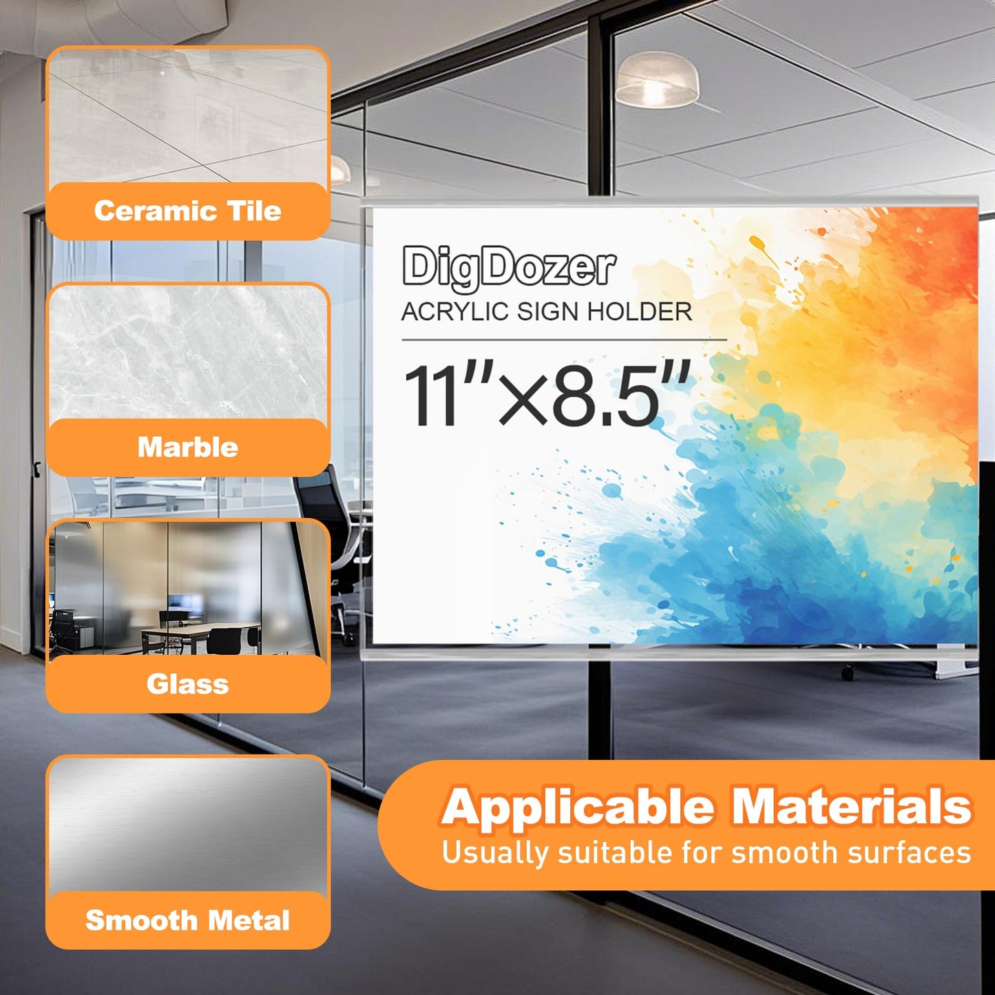 DigDozer 12 Pcs Acrylic Sign Holder 11 x 8.5, Horizontal Wall Mount Sign Holders with Adhesive, Clear Plastic Frames Paper Display Sign Holders for Office, Home, Store, Restaurant - No Drilling