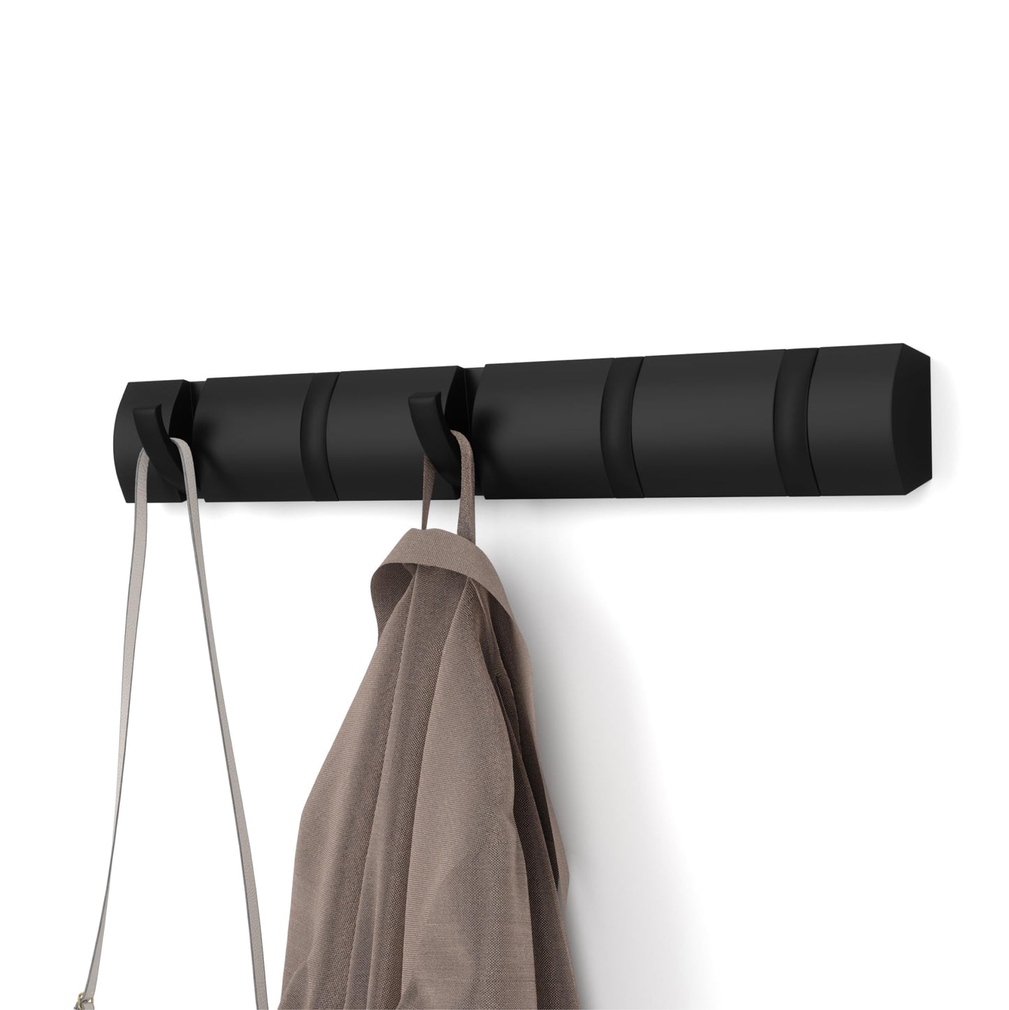 Umbra Flip Wall-Mounted Coat Rack with 5 Hooks – Modern, Space-Saving Storage for Hats, Jackets, Bags, Entryway, Mudroom, Closet, Bathroom, Bedroom – Black