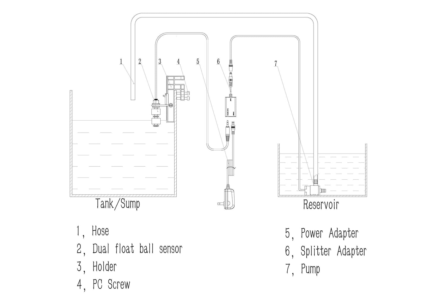 DIGITEN Auto Top Off System, Fish Tank Sump Water Filler Refiller, Automatic ATO System for Aquarium with Pump