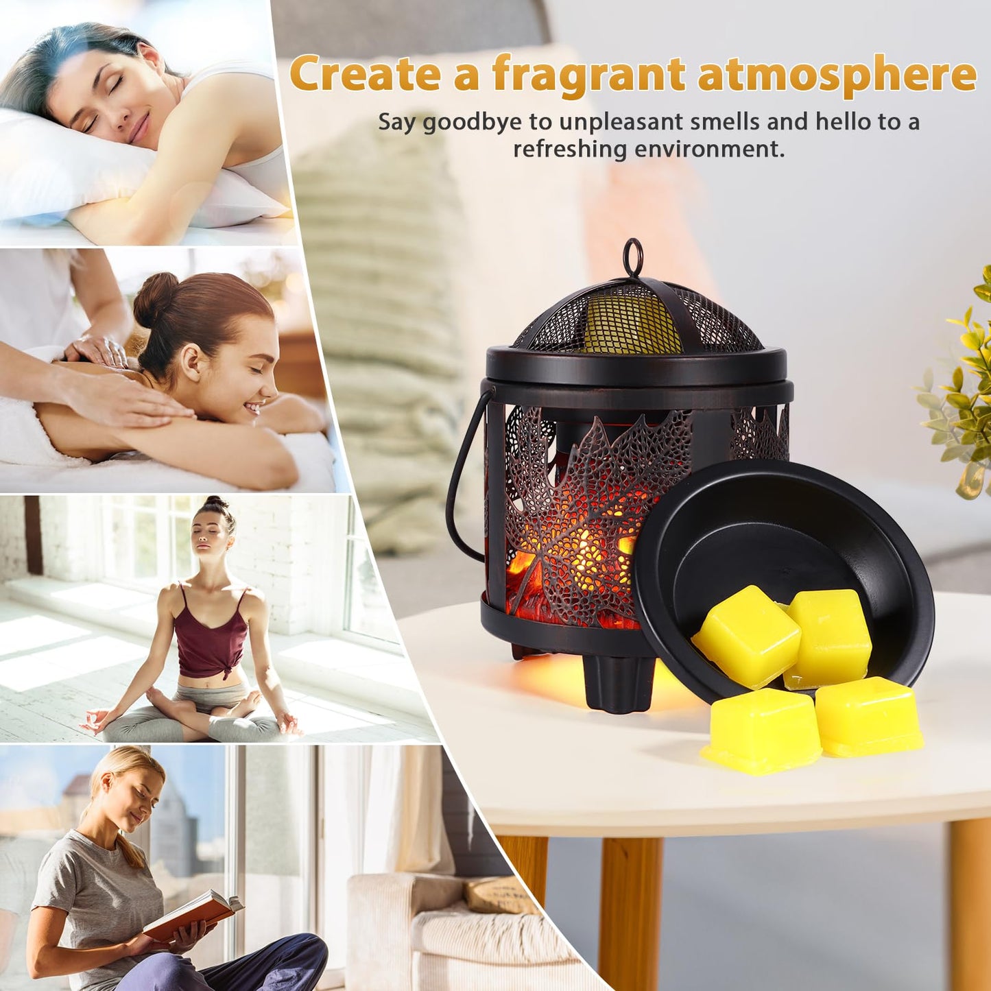 4-in-1 Fireplace Wax Melt Warmer, Full Metal Electric Melter for Scented Melts, Oil Burner, Aromatherapy Essential for Home & Office (Maple Leaf)