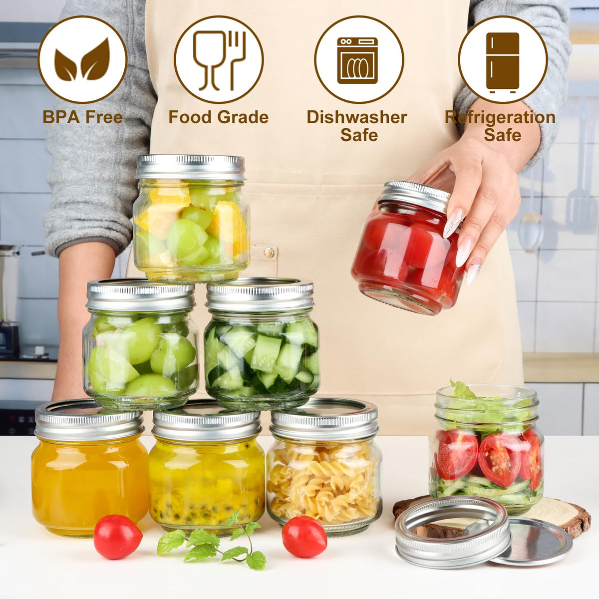 HINGWAN 24 Pack 8 Oz Mason Jars with Lids, Regular Mouth Glass Canning Jars for Storage, Jam, Honey, Jelly, Pickles, Wedding Favors, DIY Candles & Crafts