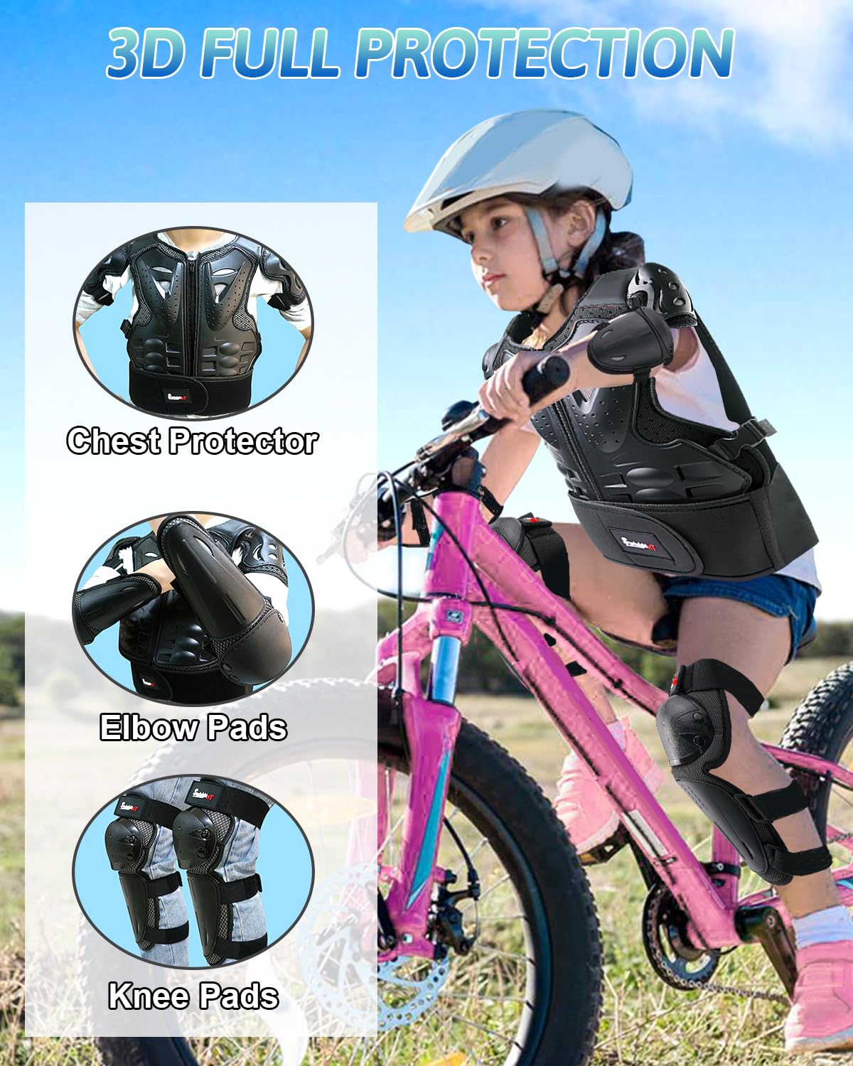 Kids Motorcycle Armor Suit Dirt Bike Gear Riding Protective Chest Spine Back Protector Shoulder Arm Elbow Knee Protector Pads for Cycling Skateboard,Skiing,Skating,Off-Road