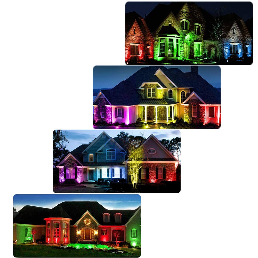 Pack of 2, WeFoonLo Outdoor LED Landscape Lights Waterproof Spotlight with Spike Stand and Plug for Driveway, Outdoor Lawn Lighting, Flood Garden, Yard (6W Plug RGB)