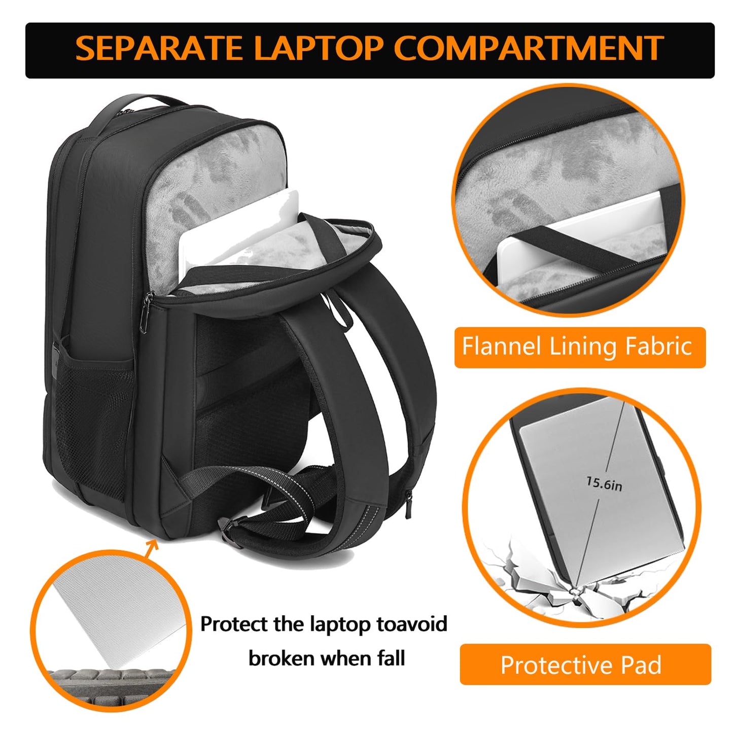 15.6-Inch Laptop Backpack, Expandable Slim Design, Waterproof, USB and Type-C Charging Ports, Professional Computer Bag (black)