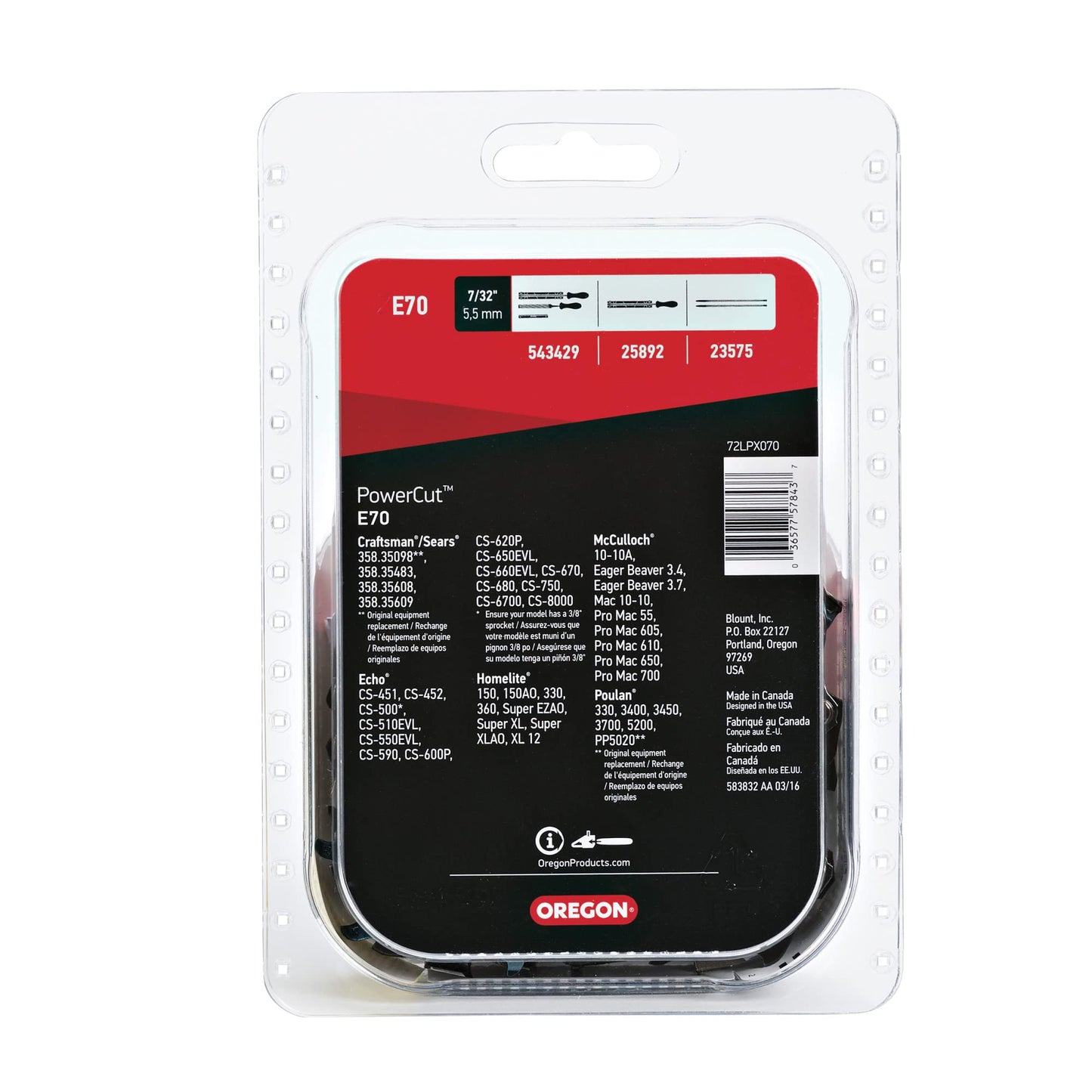 Oregon E70 PowerCut 20-Inch Chainsaw Chain, Fits Craftsman, Echo, Homelite, McCulloch, Poulan