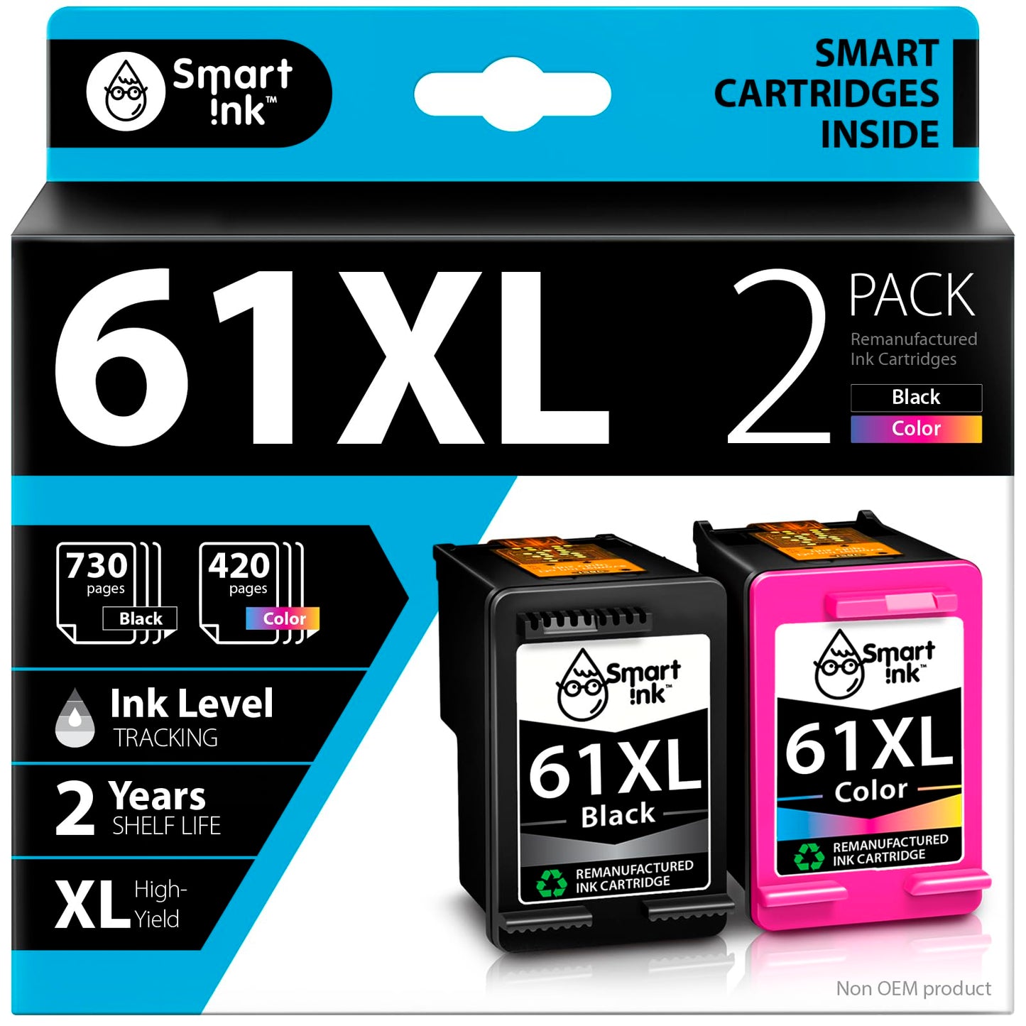 Smart Ink Remanufactured Ink Cartridge Replacement for HP 61XL 61 XL 2 Combo Pack to use with HP Envy 4500 5530 Deskjet 1000 1050 1512 1513 2540 2542 2549 3510 3050 3050A 4630 5530 (Black & Color)