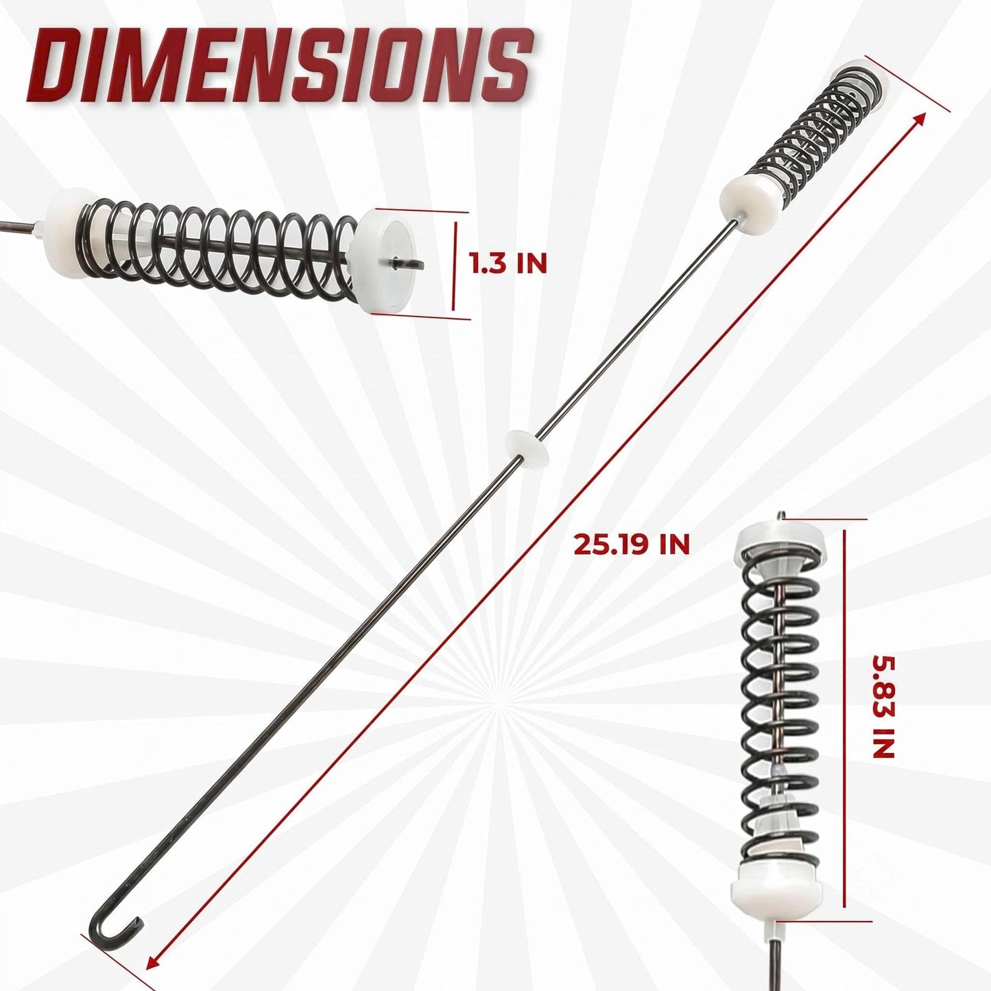 Pack 4 - W10780045 Washing Machine Suspension Rods Compatible with Whirlpool Kenmore Amana - Repalces: AP5971396, W10537442, W10537443, W10622030, W10645652, W10748953, W10748955