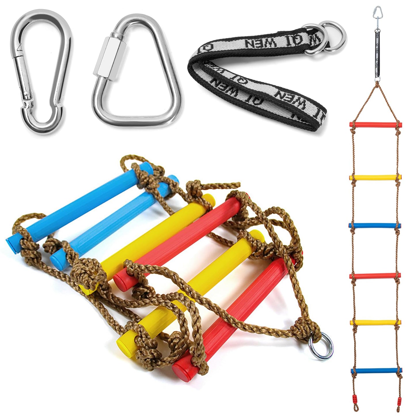 AKOZLIN 6.6FT Climbing Rope Ladder for Kids Hanging Climbing Ladder Rope Tree Swing with 1 Strap & 2 Carabiner Indoor and Outdoor Backyard Playground Play Swing