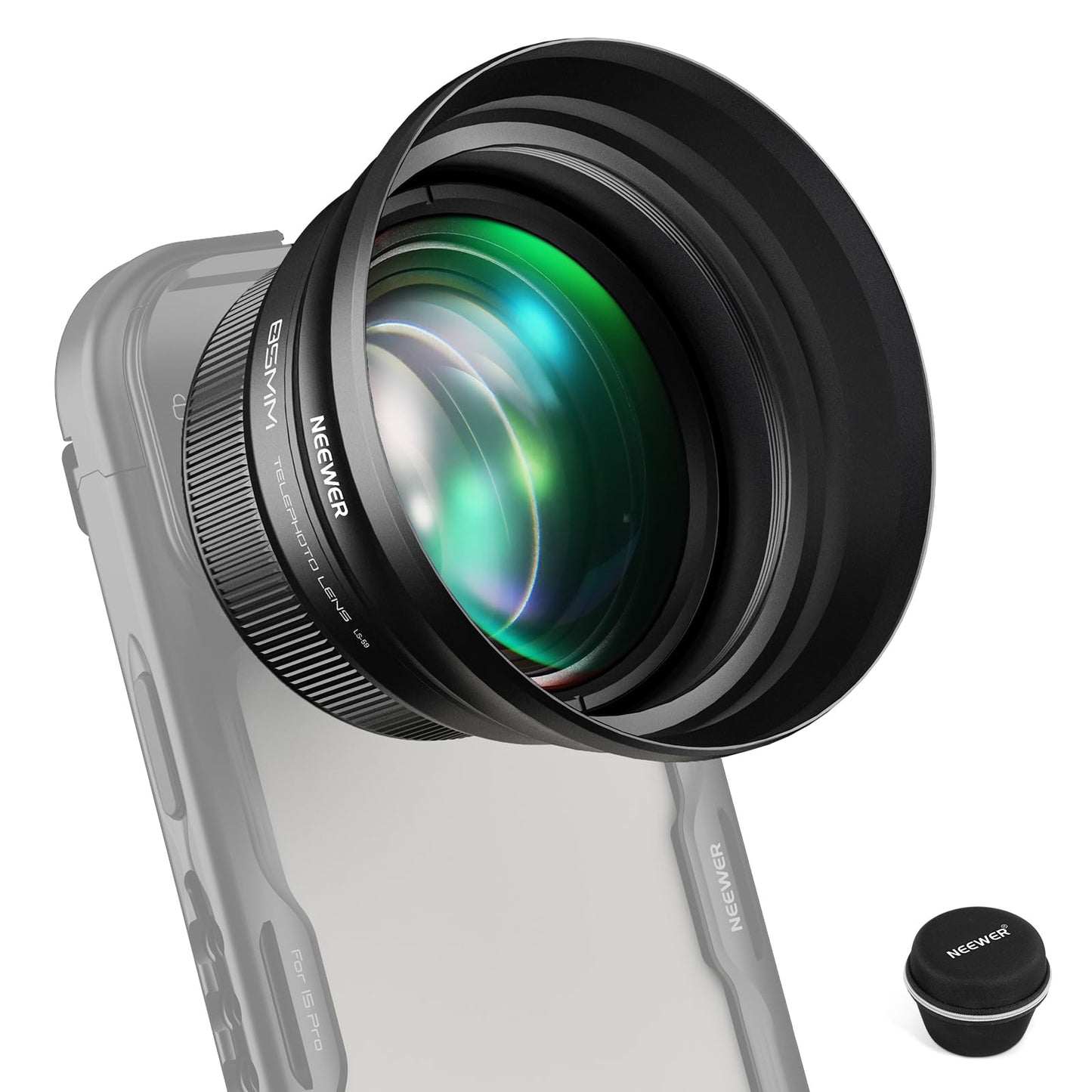 NEEWER HD 85mm Telephoto Phone Lens Only for 17mm Thread Backplate, 2.5X Magnification Compatible with SmallRig Phone Cage NEEWER Case for iPhone Samsung with 17mm Lens Adapter & Lens Hood, LS-59