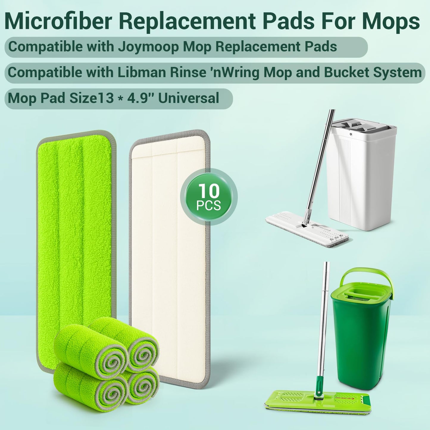 10Pcs Mop Replacement Pads, Compatible with Rinse 'n Wring Mop Universal Mop Pads Mop Head Refills Washable Wet Mop, Compatible with Most Rinse 'n Wring Mop Size Mops