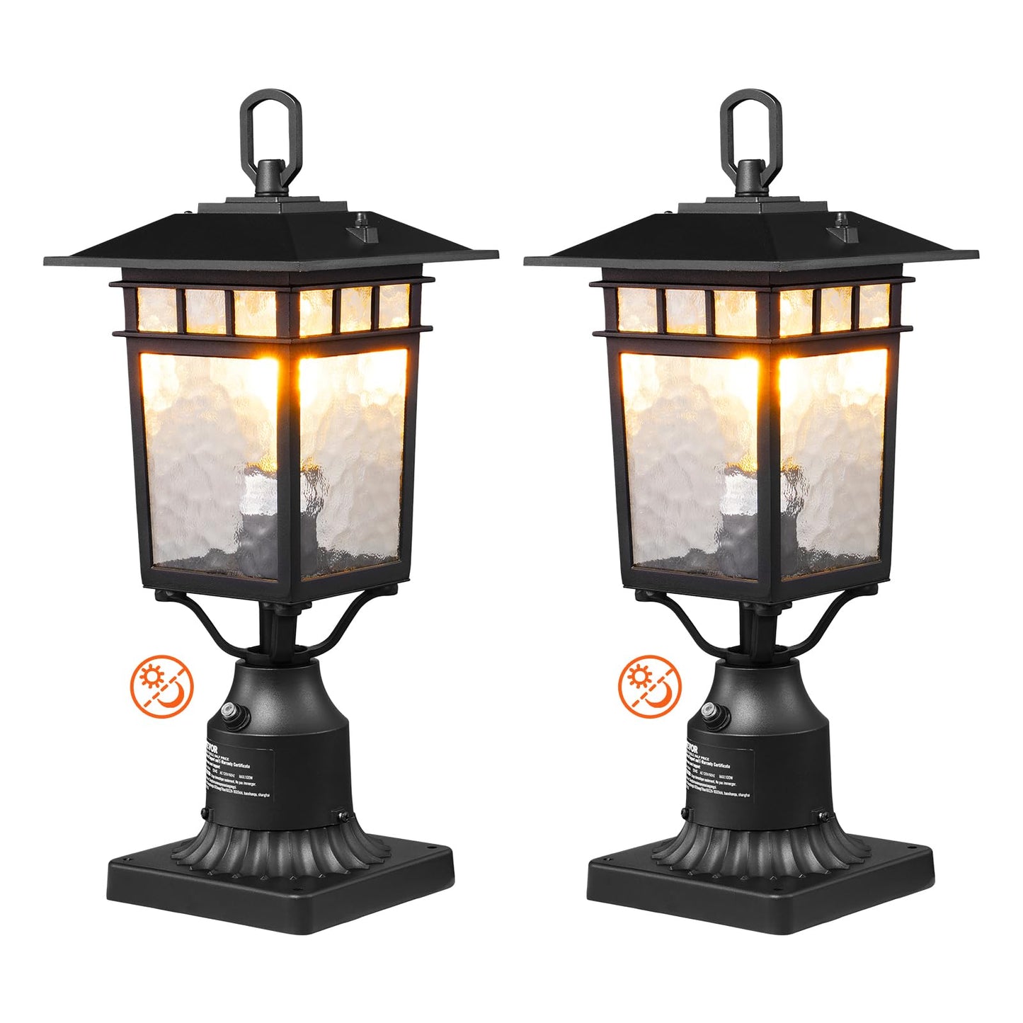 VEVOR 2 Pack Dusk to Dawn Outdoor Post Light, 15.75 in, Waterproof Lamp Post Light Fixtures with 3.5 in Pier Mount Base Glass Shade, Lightning-proof Exterior Pole Column Light for Patio Garden Pathway