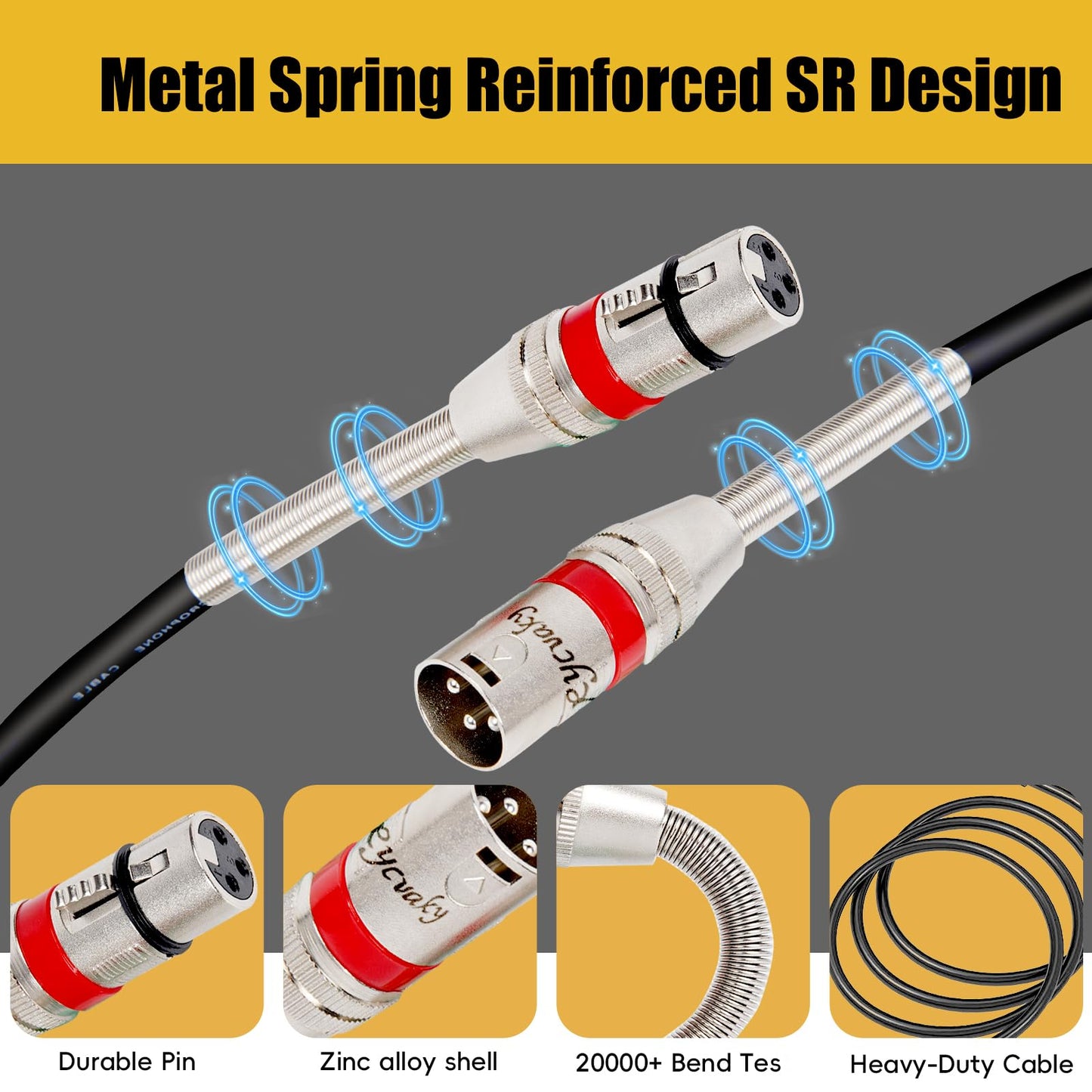 rycvaky 2 Pack 20 FT XLR Microphone Cables, Oxygen-Free Copper 3-Pin Balanced Shielded XLR Male to Female Mic Cord for Podcast Studio Speaker, PA Systems, Audio Mixer and More, Heavy Duty