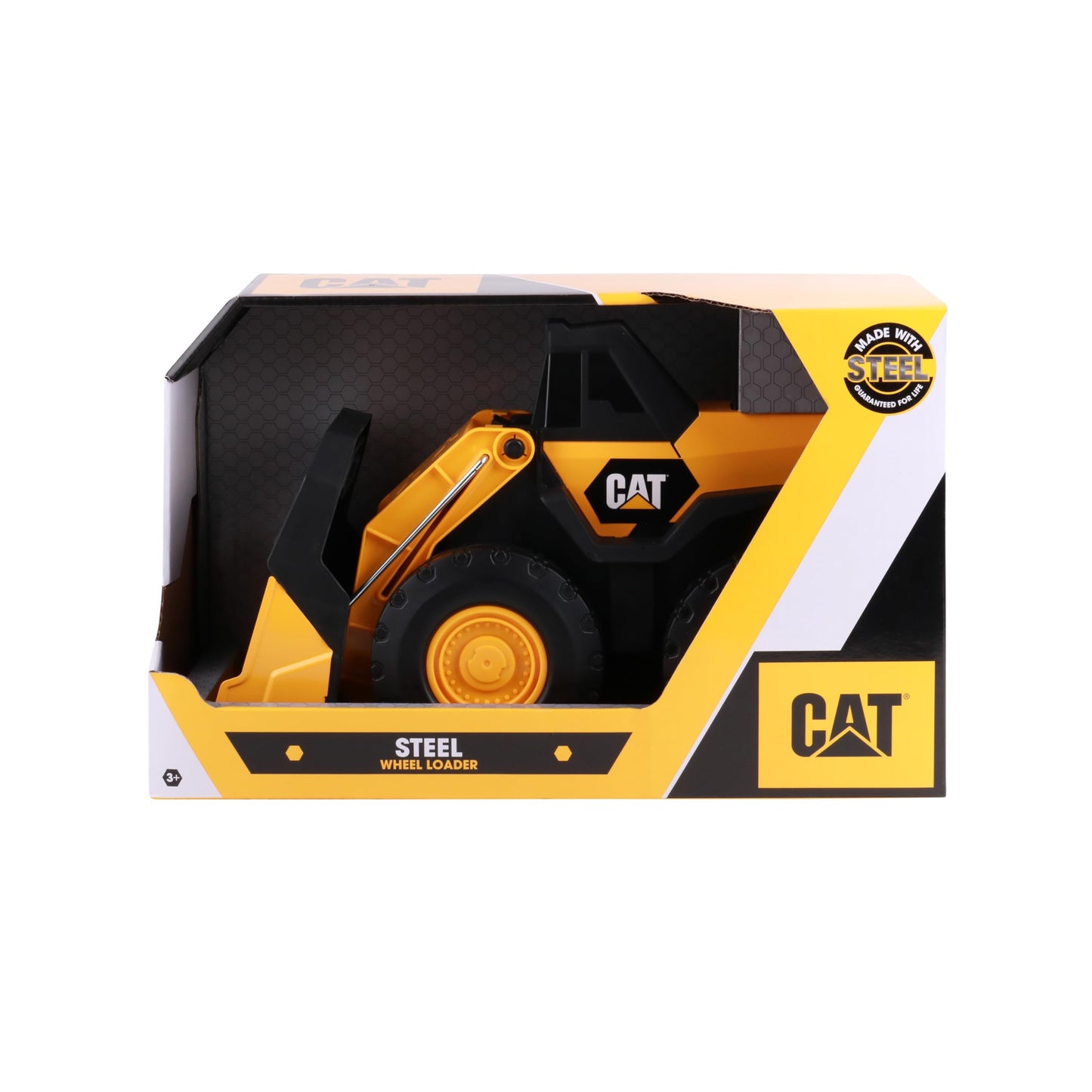 Cat Construction Toys, Steel Wheel Loader 16” - Real Steel Body, Working Arm & Bucket, Oversize All-Terrain Wheels, Heavy-Duty Construction Vehicle for Indoor/Outdoor Play, Kids Ages 3 +