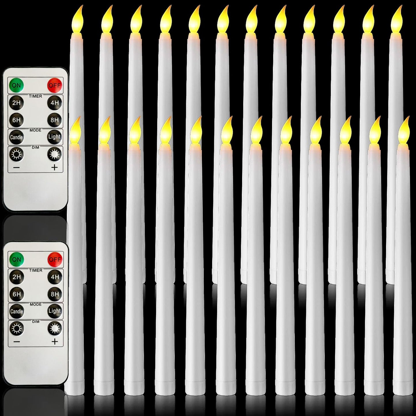 24Pcs Taper Candles Battery Operated Flameless Bulk Lights LED Candles with 2Pcs Remote, for Halloween Christmas Church Wedding Party (White)