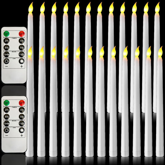 24Pcs Taper Candles Battery Operated Flameless Bulk Lights LED Candles with 2Pcs Remote, for Halloween Christmas Church Wedding Party (White)