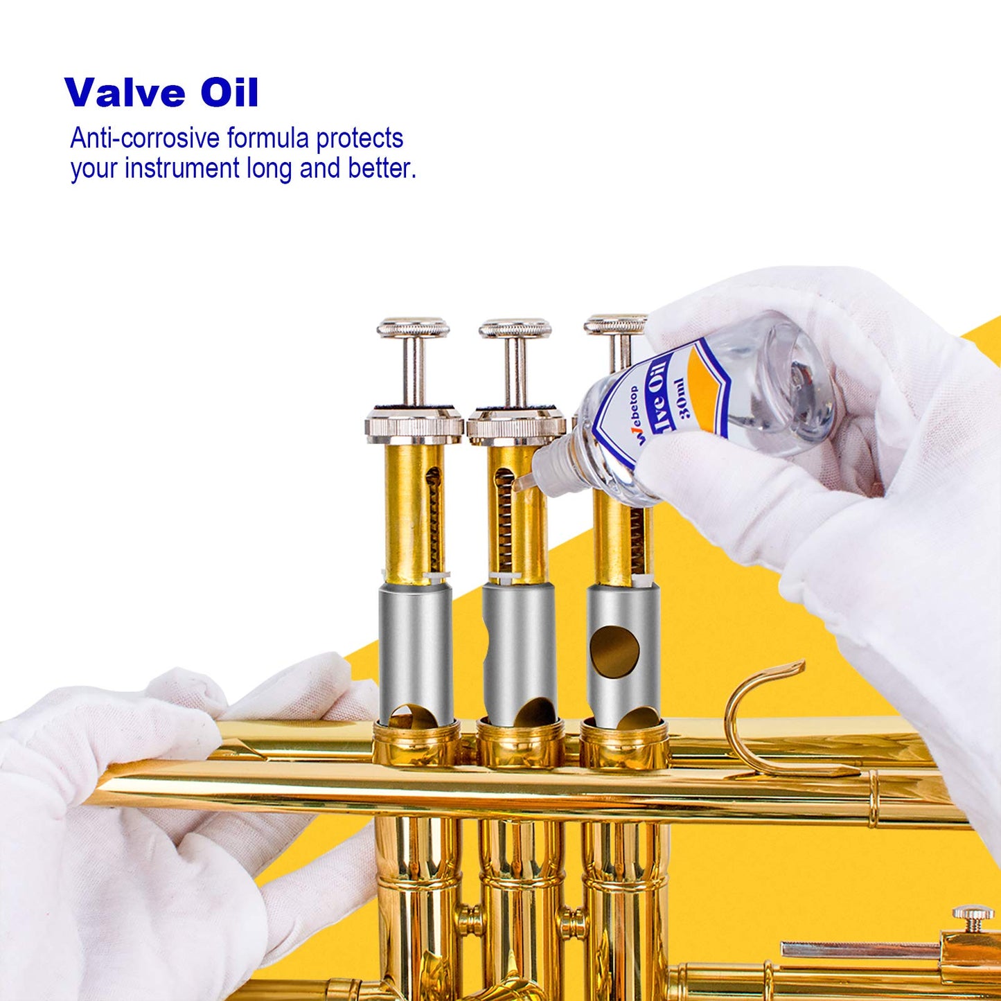 Webetop Trumpet Cleaning Kit, Care Your Trumpet with Valve Oil, Brass Polishing Spray, Slide Grease, Brushes