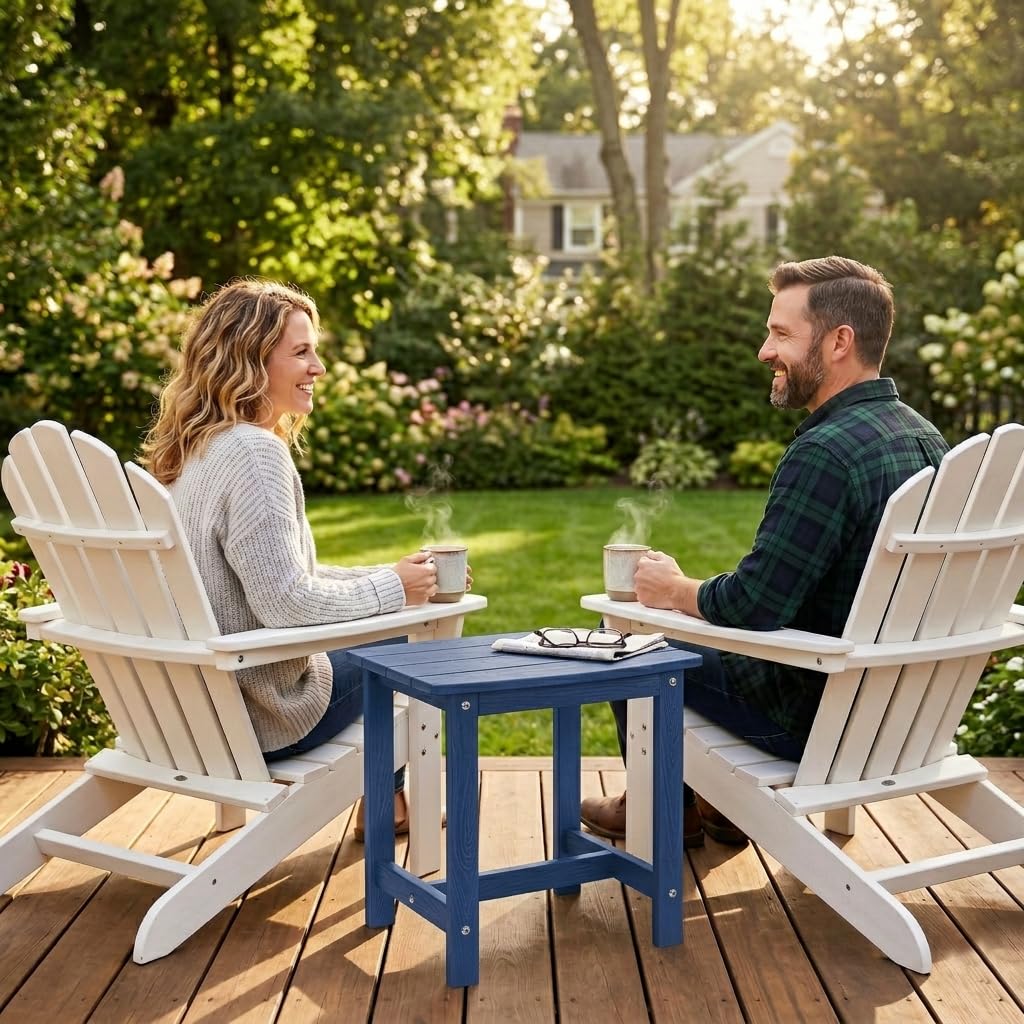 Y&M Outdoor Side Table, HIPS Adirondack Small Single Table, Waterproof Square Outside Table, Balcony Modern End Tables for Patio, Pool, Beach, Porch, Deck, Indoor or Outdoor Use, Navy Blue