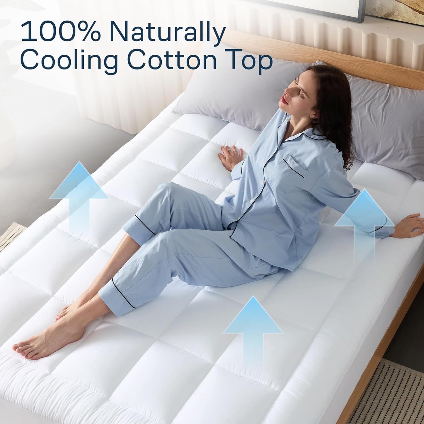 Cloud-Like Queen Mattress Topper - 100% Cotton Top Mattress Pad for Back Pain Relief - Breathable & Naturally Cooling for Hot Sleepers - Machine Washable