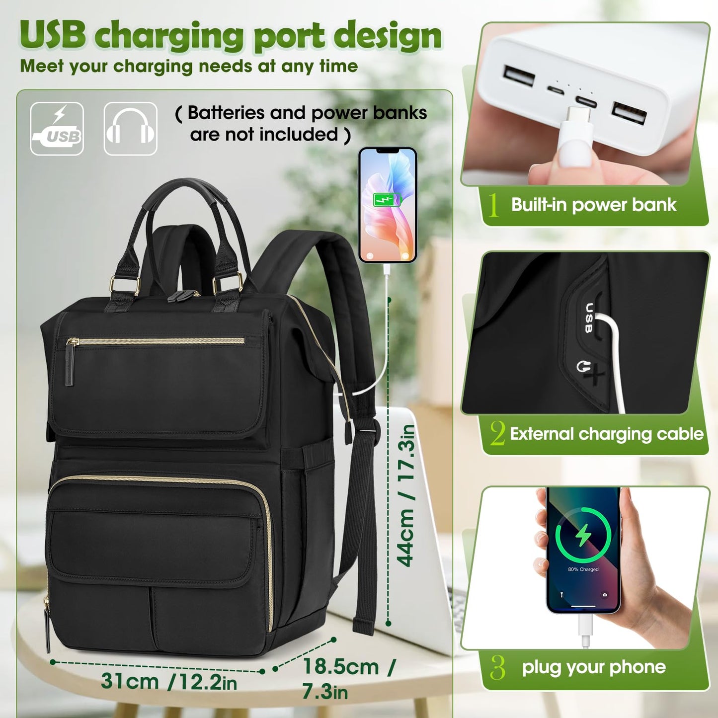 Lunch backpack for Women Men 15.6 Inch Laptop Backpack with USB Port Teacher Nurse Work backpack with insulated bag Travel backpack Water Resistant Computer Backpack for College Business