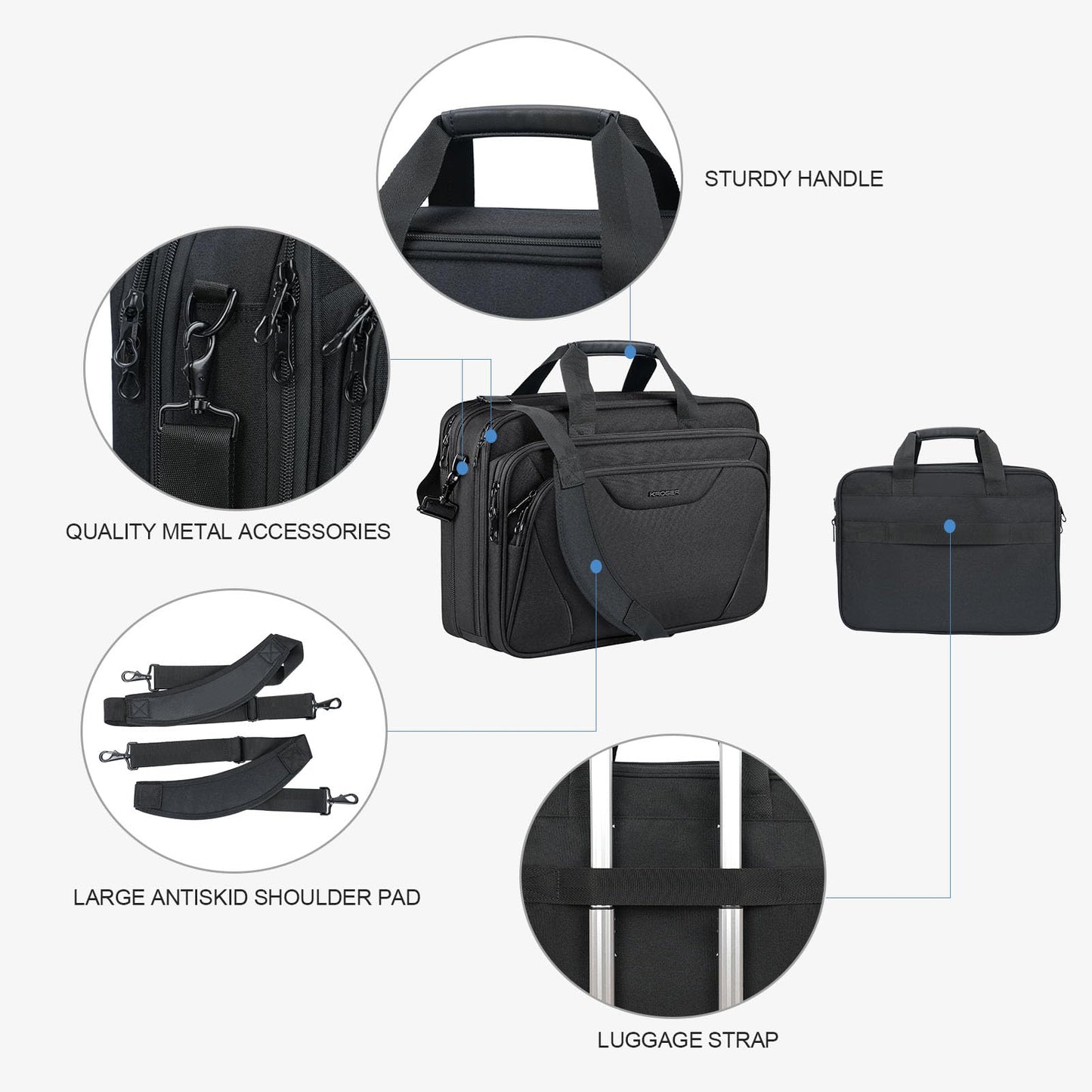 KROSER Laptop Bag Premium Laptop Briefcase Fits Up to 17.3 Inch Laptop Expandable Water-Repellent Shoulder Messenger Bag Computer Bag for Travel/Business/School/Men/Women-Black