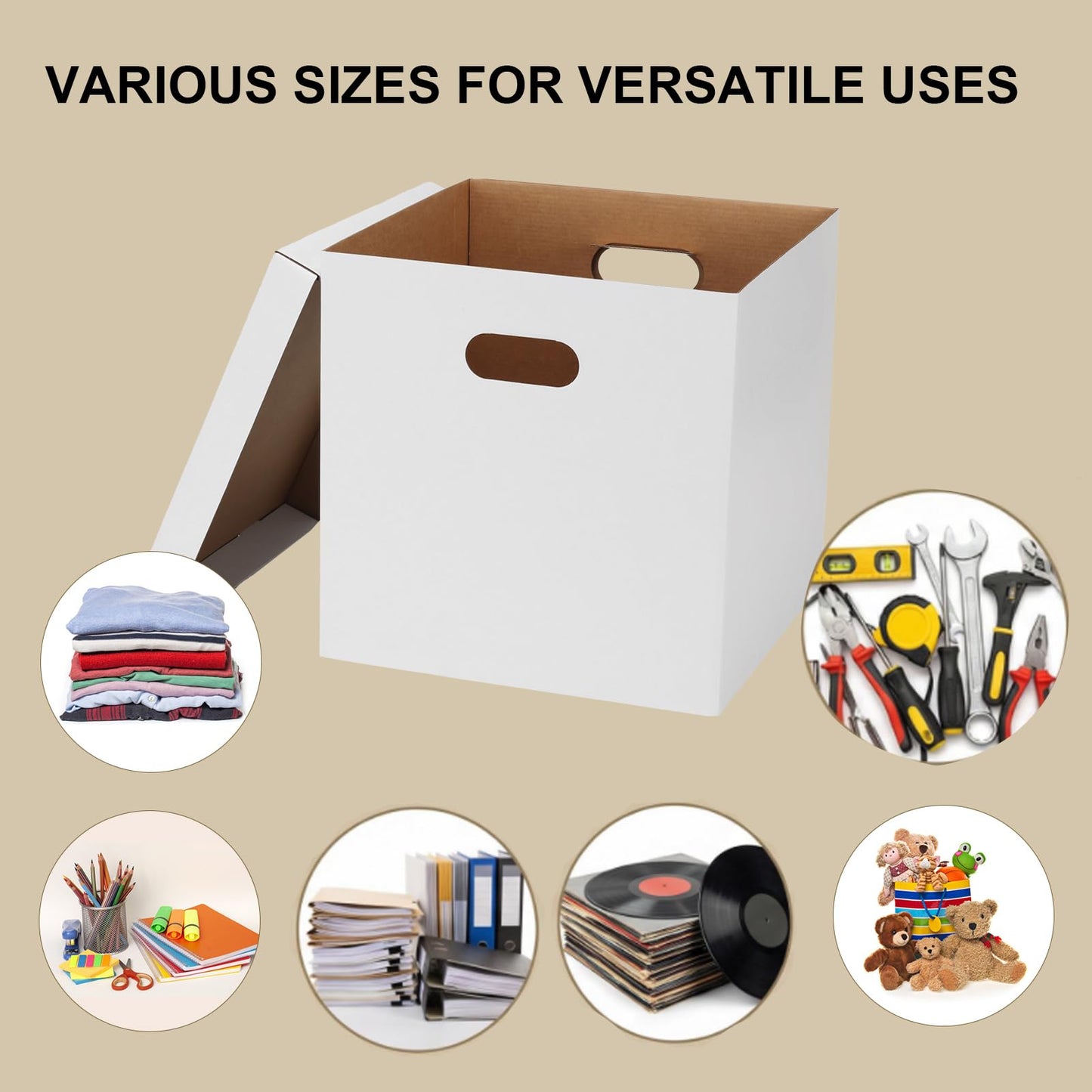 Schliersee 13.4x13x13 Moving Box Set of 7, Reinforced Handles with Removable Lid, Corrugated Boxes for Packaging, Moving, Carrying, Record Storage