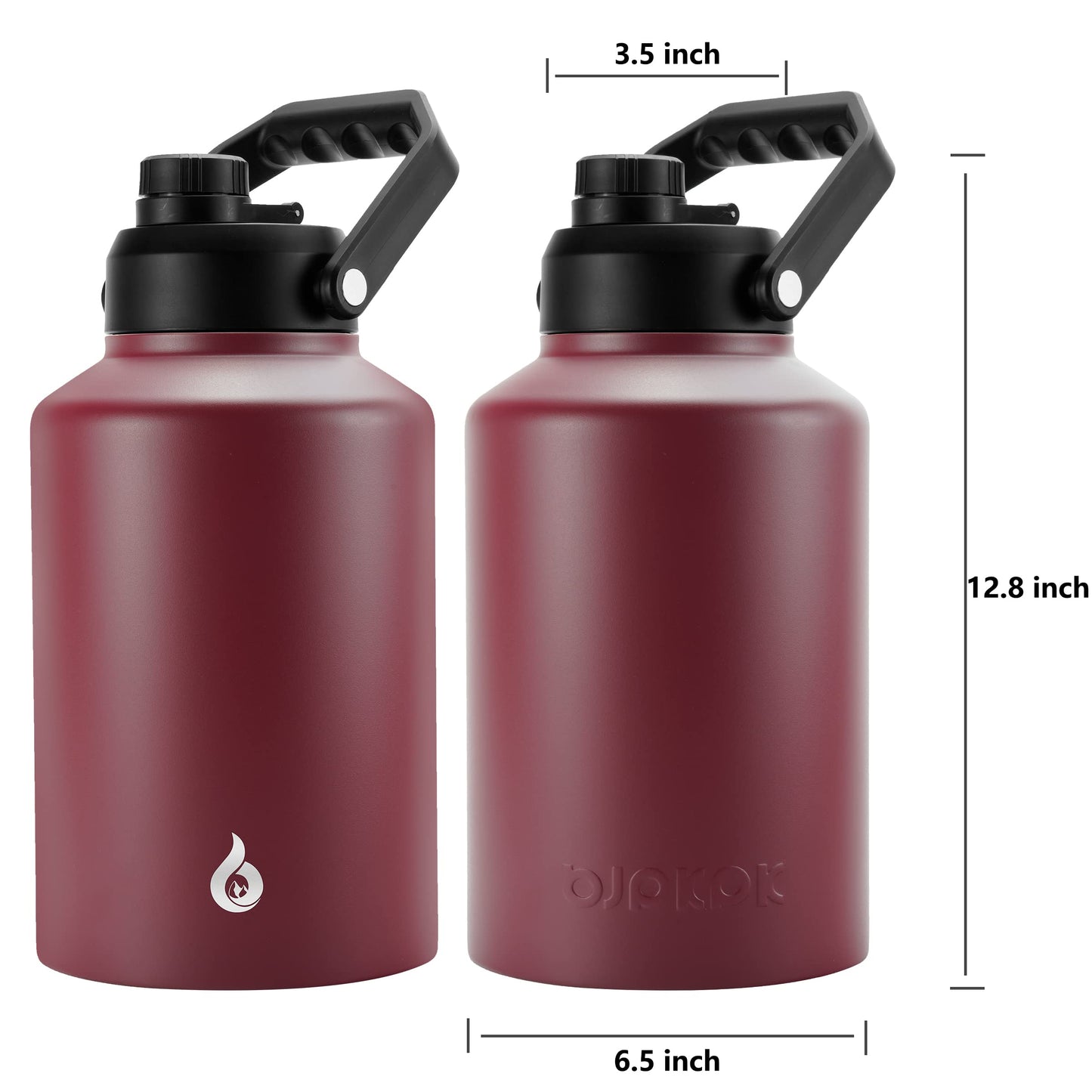 BJPKPK One Gallon(128 oz) Insulated Water Bottle, Dishwasher Safe Stainless Steel Thermo, BPA Free Jug with Ergonomic Handle & Anti-Slip Bottom, Large Water Bottle, Brick Red