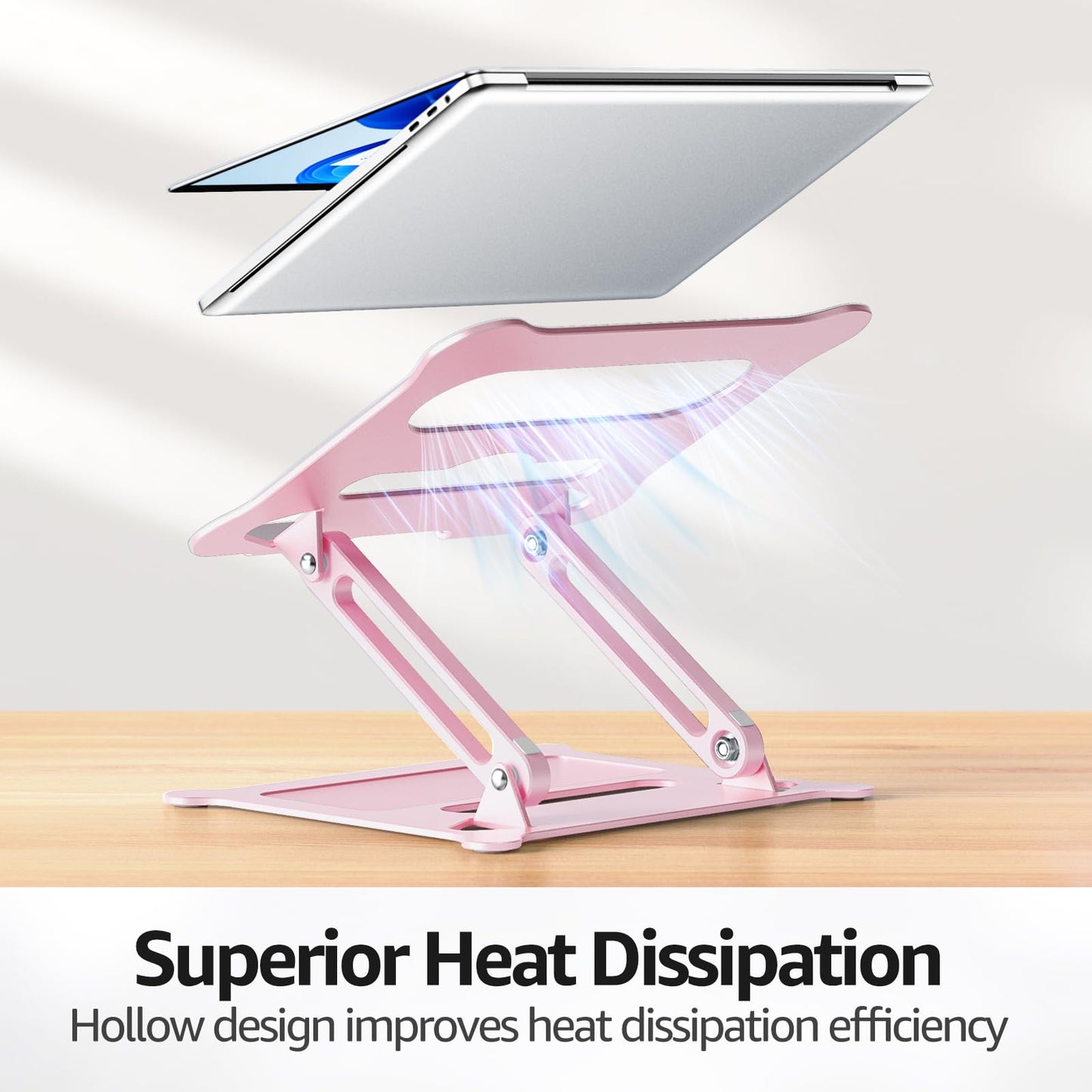 Urmust Laptop Notebook Stand Holder Adjustable Ultrabook Stand Riser Portable Compatible with MacBook Air Pro HP Dell XPS Lenovo All laptops 10-15.6"(Rose Gold)