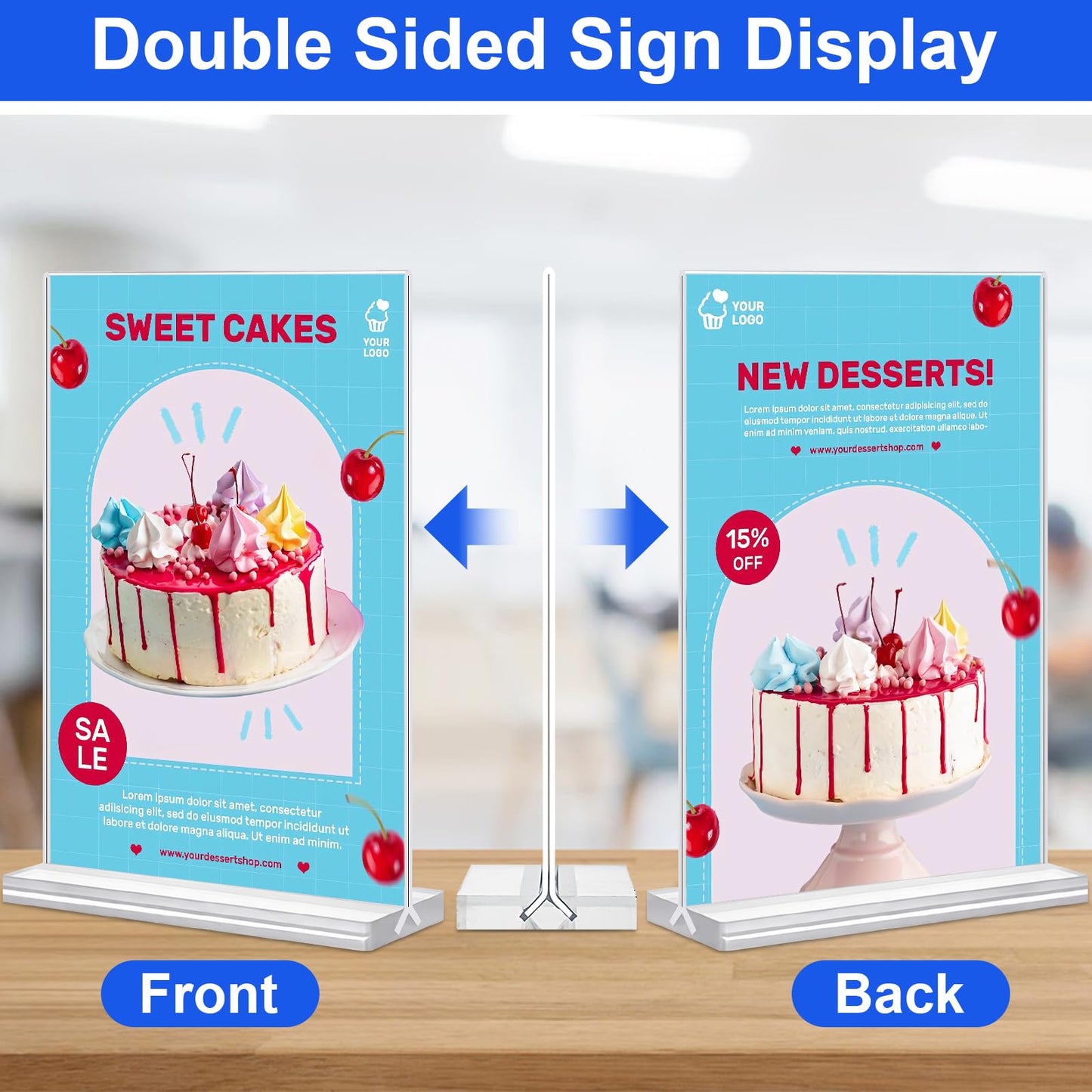 Acrylic Sign Holder 5x7 Inches 12 Pack, Double Sided clear DisplayStand Table Top Sign Paper Holder, Vertical Menu Flyer Holder,Plastic Siqn Frame for Stores, Restaurants, Hotels, Office (Vertical 5x7 Inch 12 Pack)