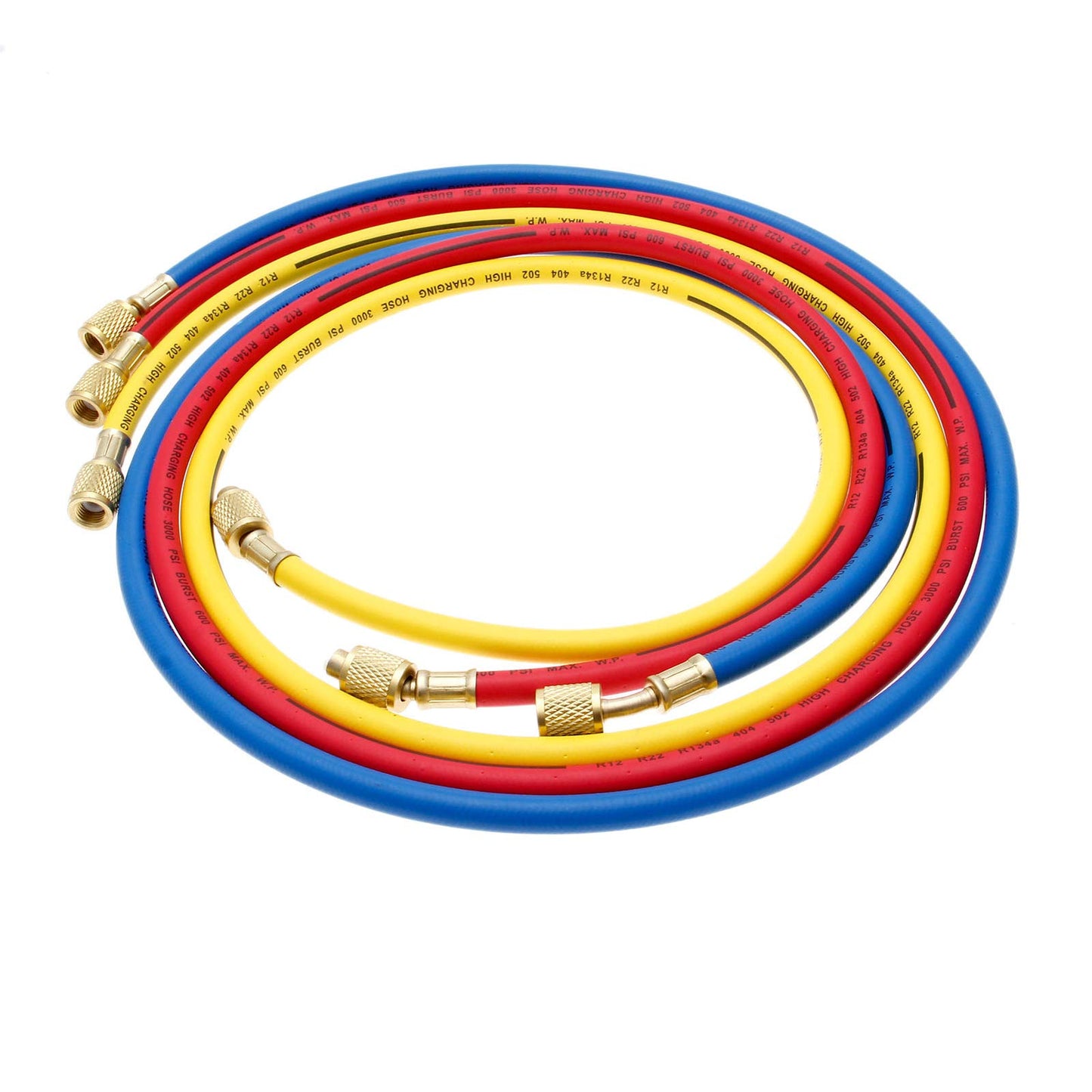 AC Charging Hoses Tube, 60" Refrigerant Charging Hose 1/4" SAE Thread Fits for R12 R22 R502 Car Air Conditioning and HVAC Manifold Gauge Hose Kit (3000~600) PSI