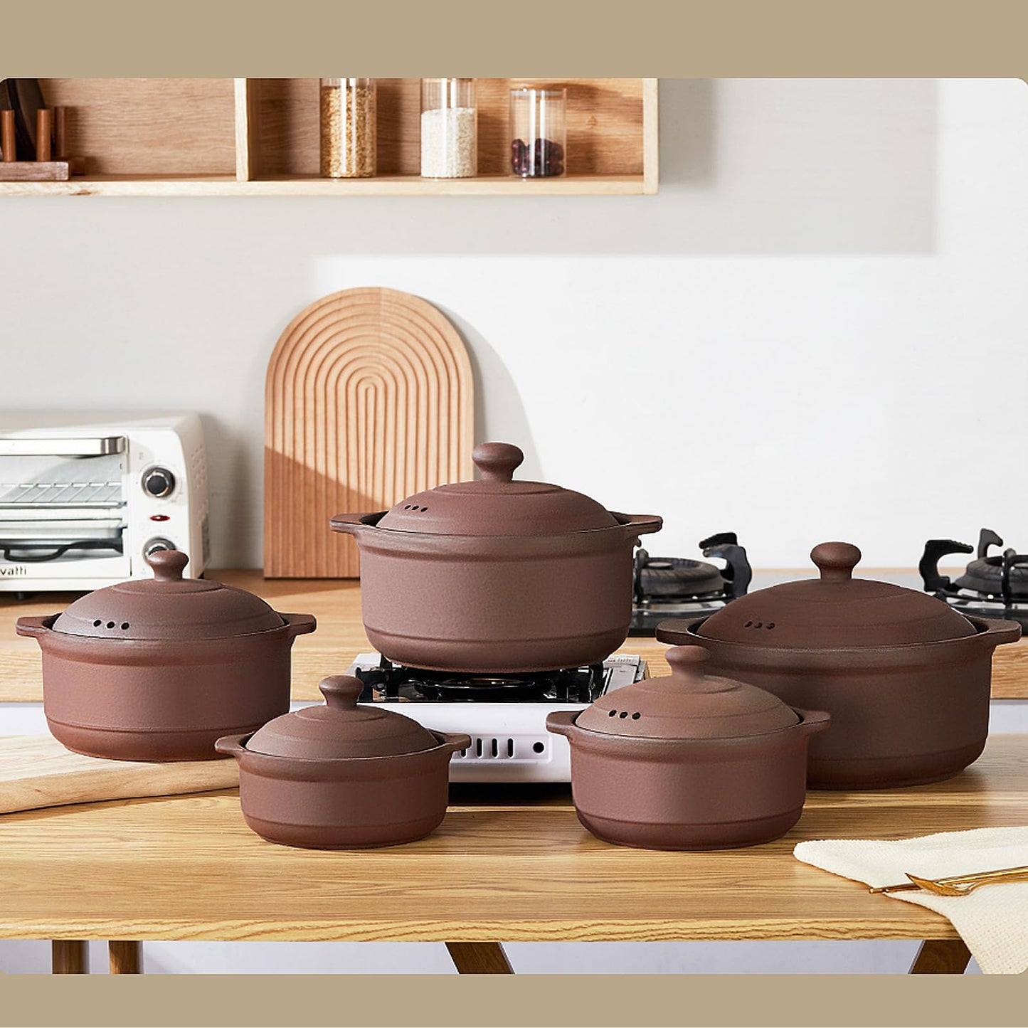 Natural Terracotta Casserole with Lids Clay Pots for Cooking, Unglazed Earthenware Rice Pots