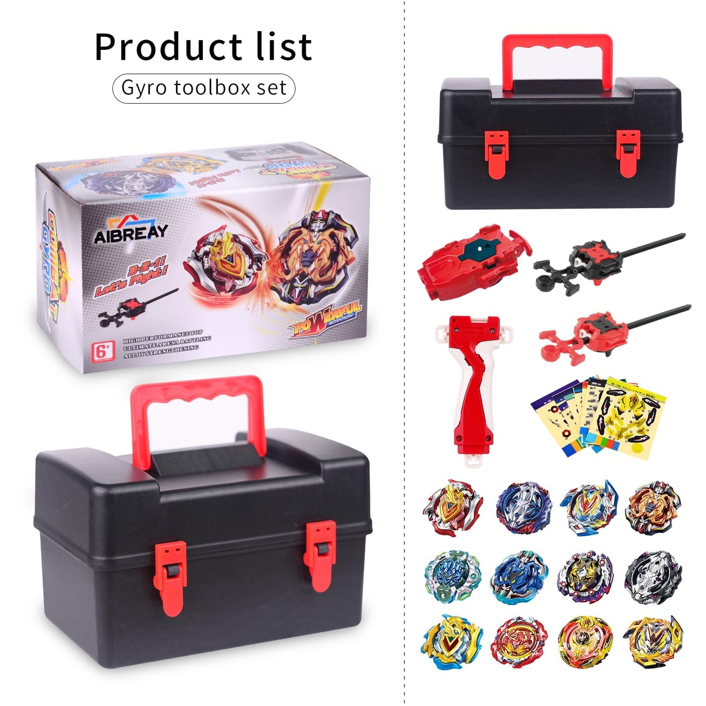 AIBREAY Battling Top Burst Gyro Toy Set 12 Spinning Tops 3 Launchers 1 Grip Toy Combat Battling Game with Portable Storage Box Gift for Kids Children Boys and Girl Ages 6+