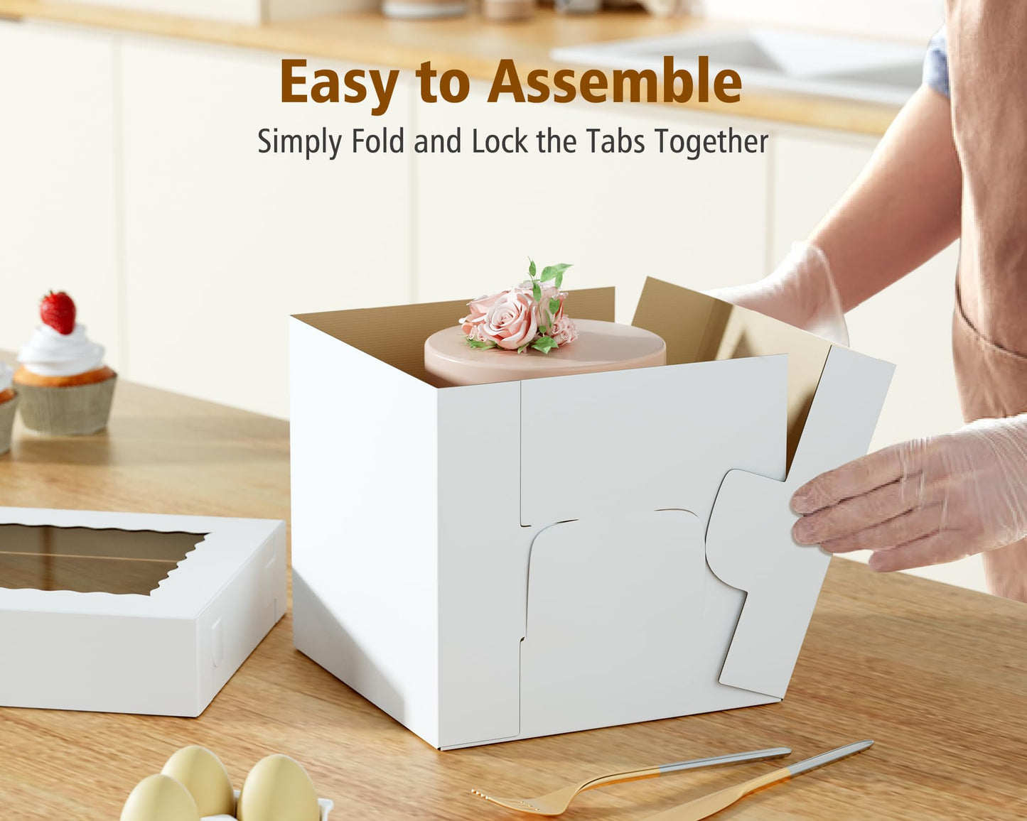 10Pcs Corrugated Cake Boxes in 2 Sizes - 12x12x12 & 10x10x10 Inch Tall Cake Box with Window, Thick Bakery Dessert Boxes, Disposable Cardboard Cake Carrier for Layer Cakes, Birthday, Wedding, Party