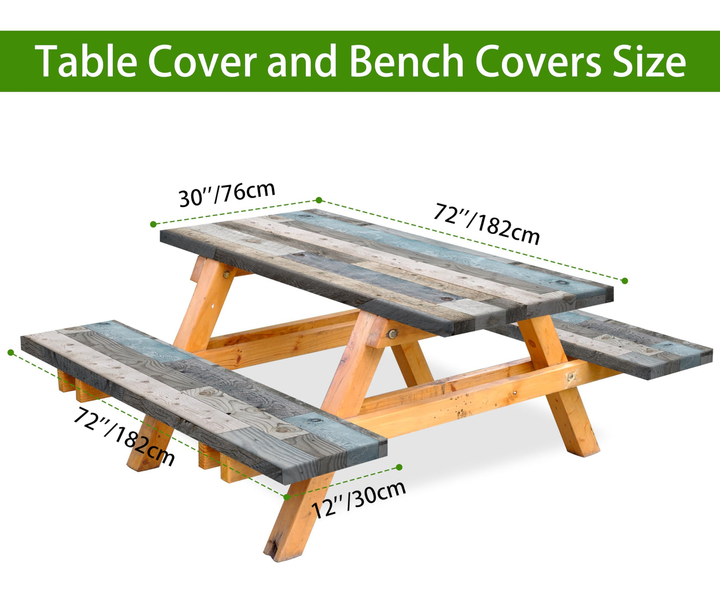 Picnic Table Cover with Bench Covers Farmhouse Outdoor Picnic Table Covers with Elastic Waterproof Tablecloths for Rectangle Picnic Tables for Camping Party Travel