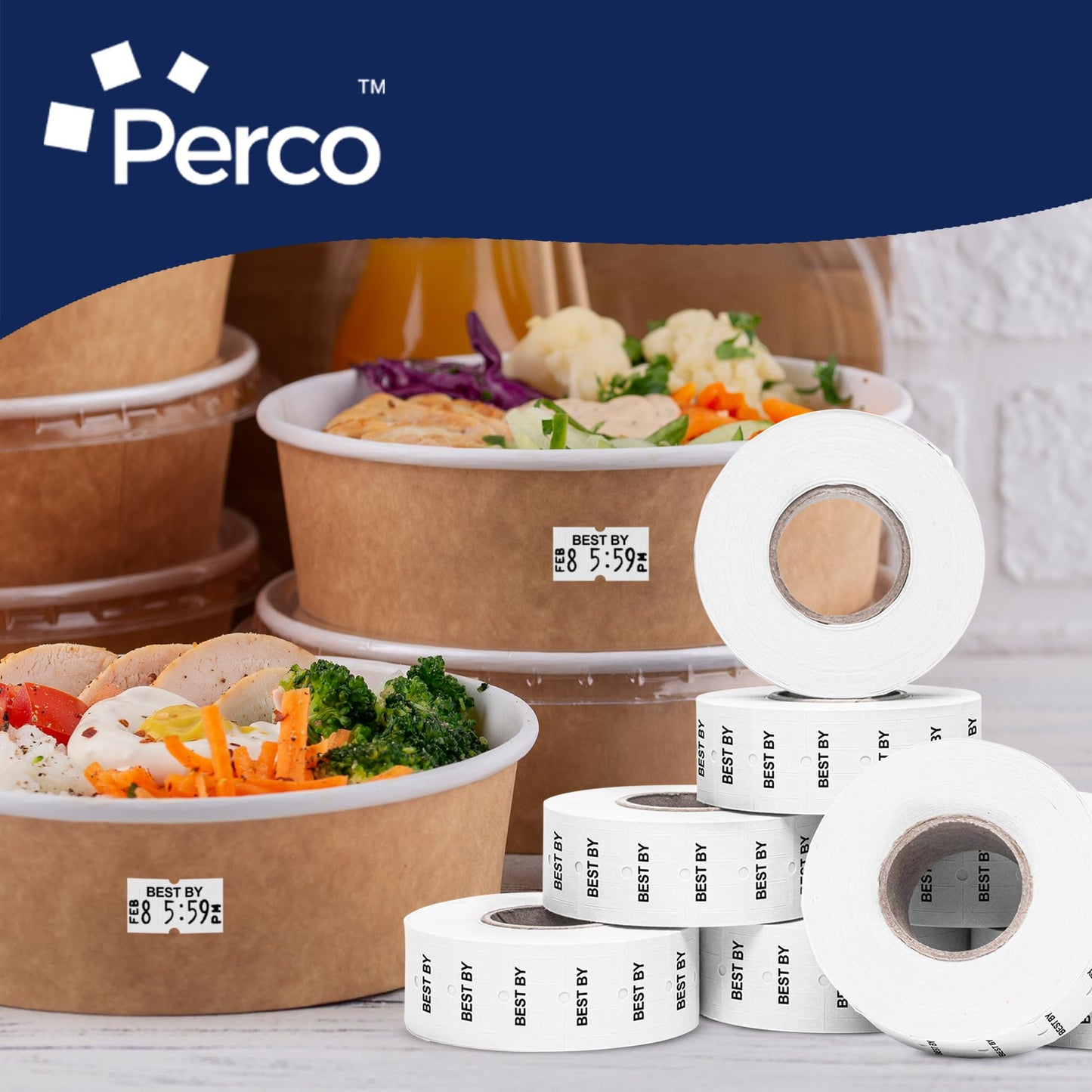 Perco Best BY 1 Line Labels - 8 Rolls, 1 Sleeve, 8,000 Blank Date Gun Labels for Perco 1 Line Date Guns - Made in USA