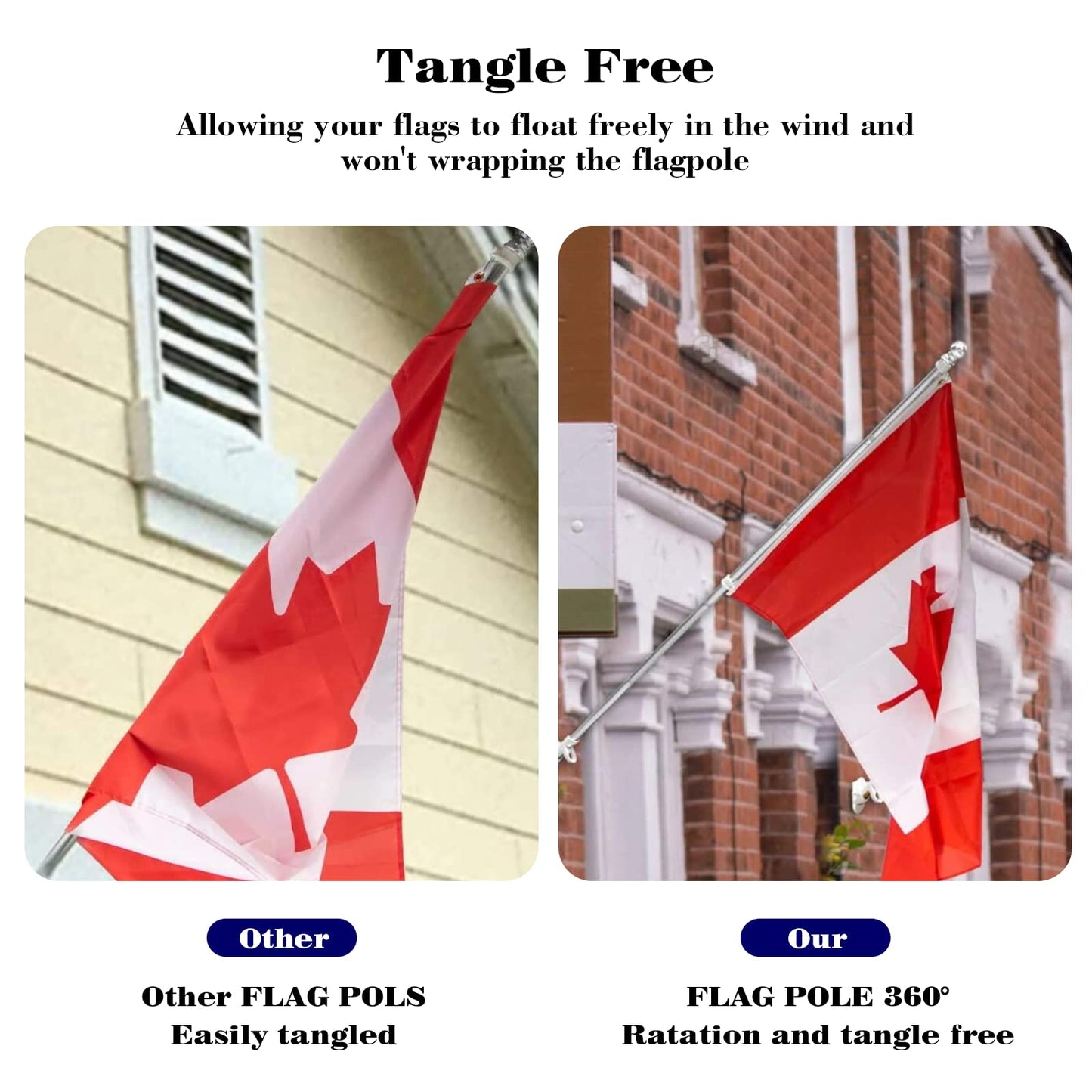 6FT Flag Pole Kit - Flag Poles for Outside with 180 Degree Adjustable Bracket, Heavy Duty Flag Pole Bracket Stainless Steel Portable Adjustable Flag Pole Kit for Truck Porch Garden Yard House