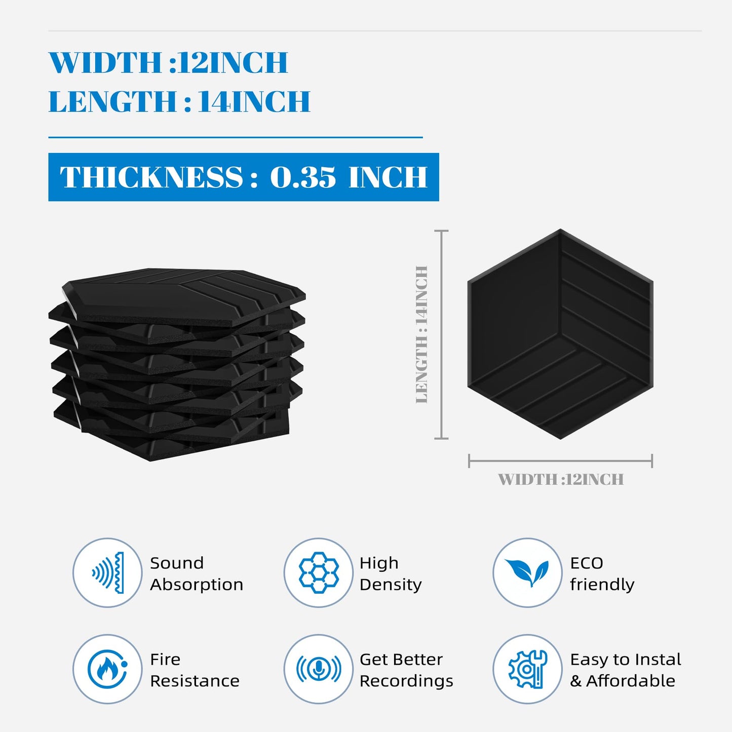 15 Pack Self-Adhesive Sound Proof Foam Panels for Walls, Acoustic Panels 12" x 14" x 0.4" High Density Y-Lined Sound Absorbing Tiles, Flame-Retardant, Peel & Stick