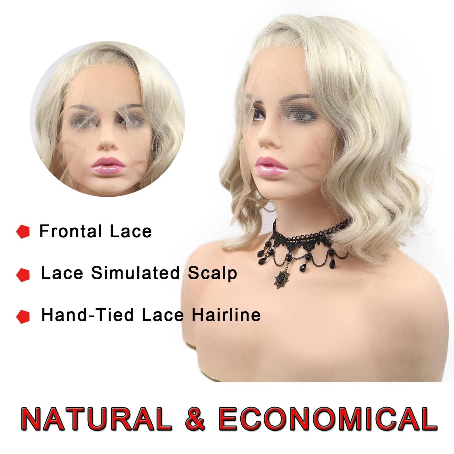 613 Blonde Short Curly Bob Wig Synthetic Lace Front Wig Loose Wave Platinum Natural Hairline Shoulder Free Part Length Heat Resistant Glueless Bob Cut Wigs for Women Cosplay Daily 12 Inch AFBeauty
