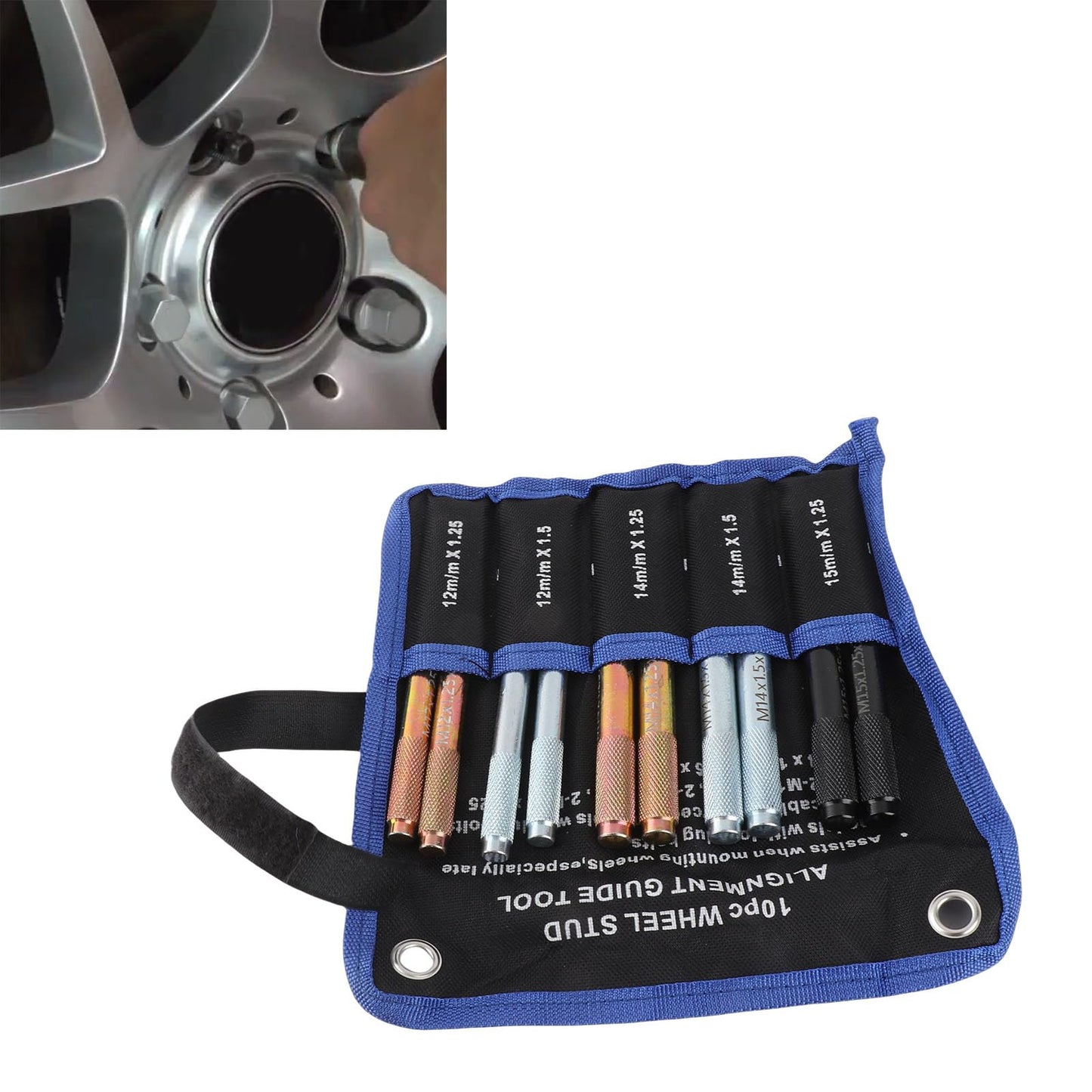 10 Pcs Wheel Alignment Pins, Metal Wheel Alignment Tool Wheel Stud Pilot Pin Replacement for Changing Tires on Cars with Lug Bolts, 12mm x 1.25, 12mm x 1.5, 14mm x 1.25, 14mm x 1.5
