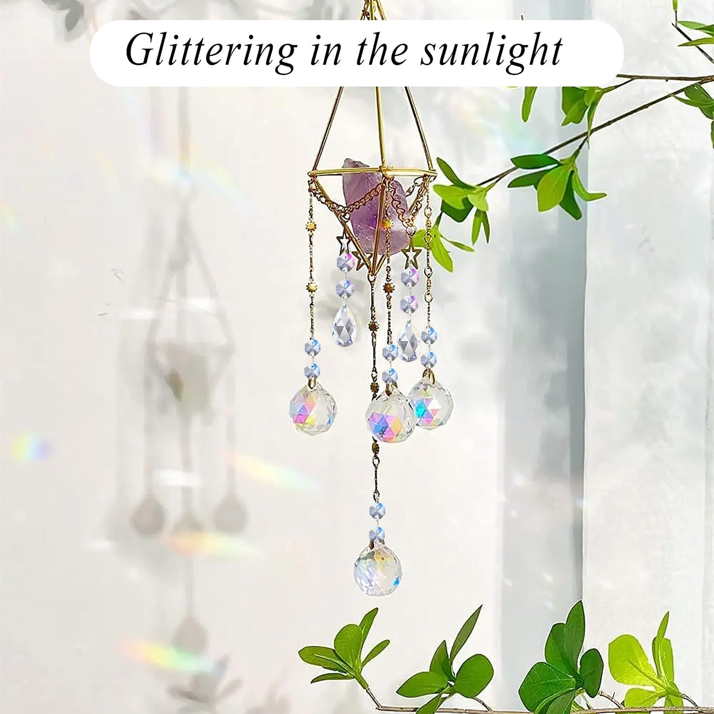 Worldity 60 Pack Chandelier Crystals Replacement, 40mm 20mm 13mm Prism Crystal Ball, Crystal Prisms for Chandeliers, Clear Crystals for Suncatchers Wedding Lamp Windows Christmas Tree Decoration