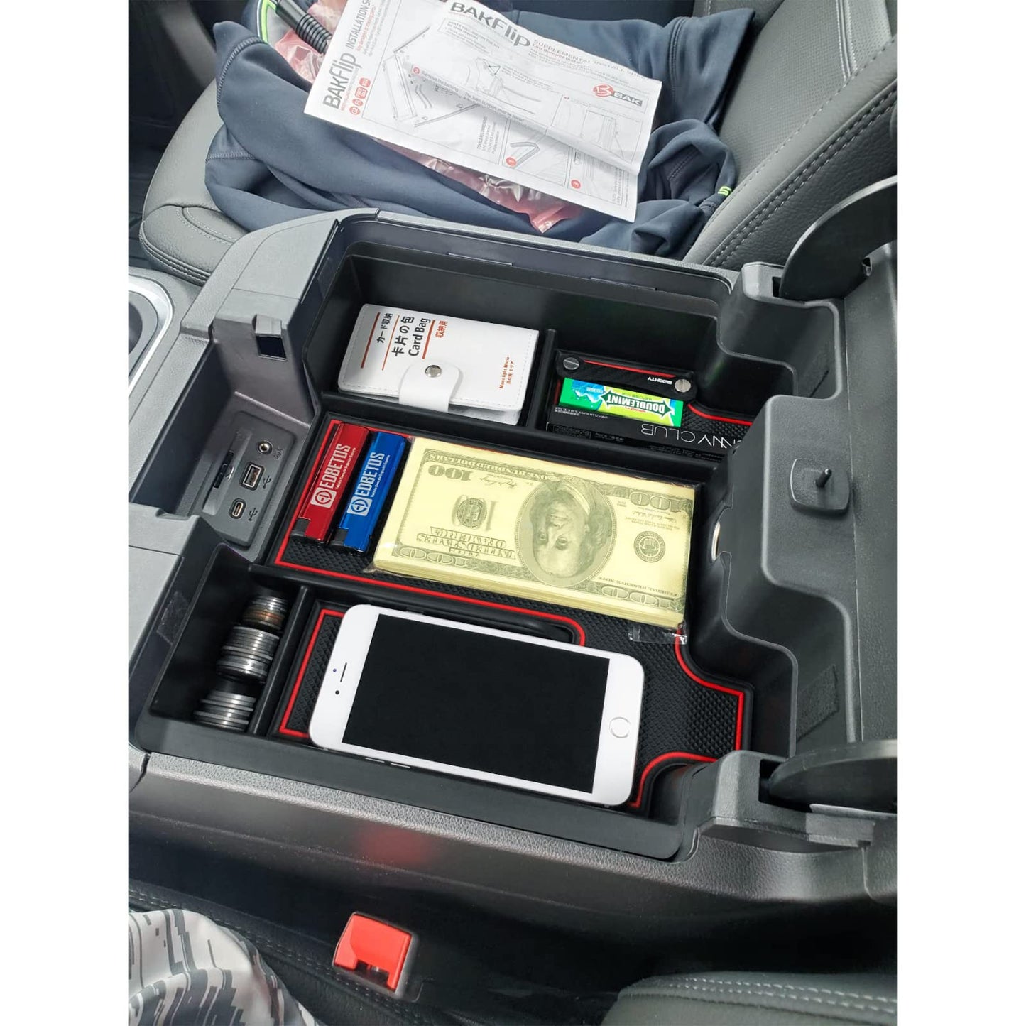 Full Size Center Console Organizer Tray Compatible with 2019-2022 Chevy Silverado/GMC Sierra 1500 and 2020-2022 2023 Silverado/Sierra 2500HD 3500HD Accessories -Full Console w/Bucket Seats ONLY, Red