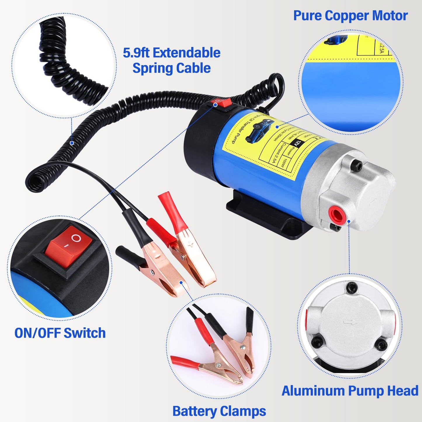 NORJIN 12V 100W Electric Oil Extractor Pump with Tubes, Diesel Fluid Transfer Pump for Car, Marine, RV, Boat, Motorcycle