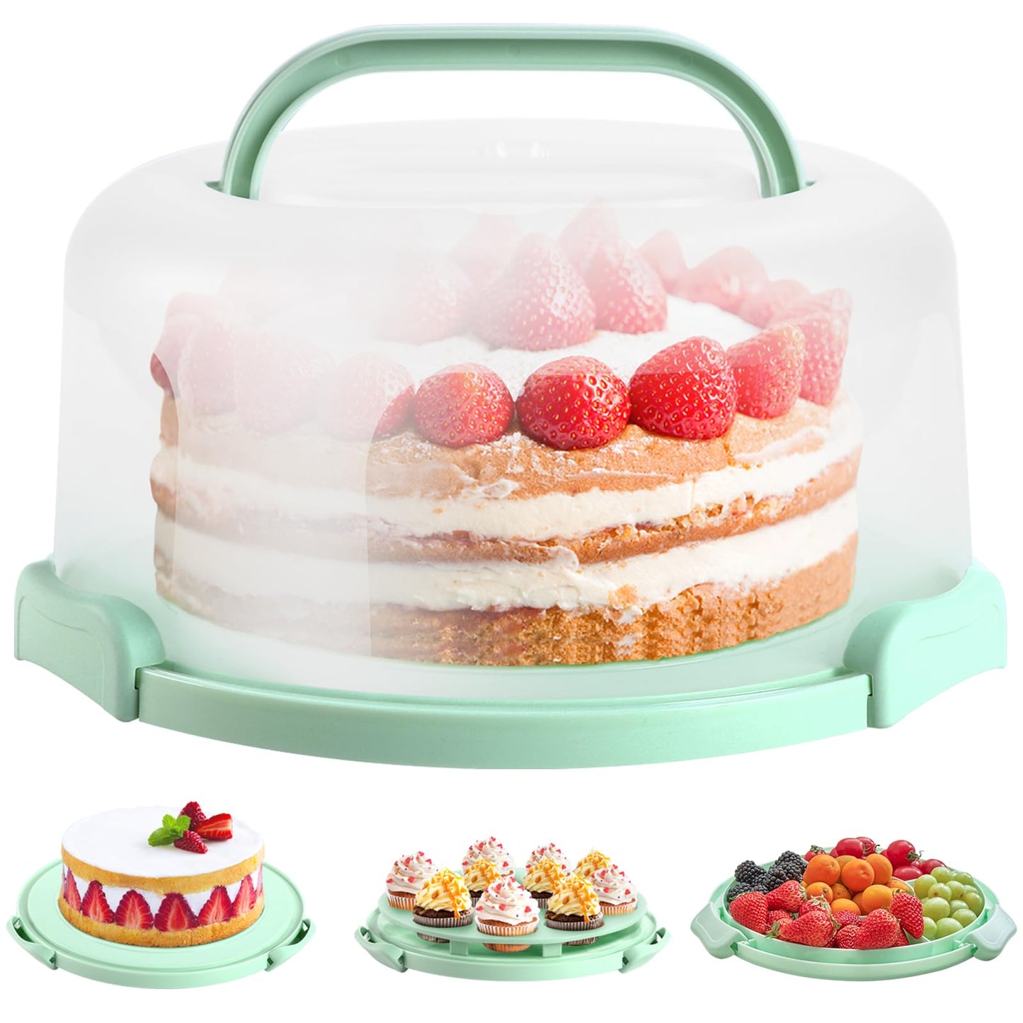 Ohuhu Cake Carrier with Lid and Handle,10 inch BPA-Free Plastic Cake Container for Storage & Transport - Leak-Proof Base, 2 Handles, Ideal Christmas Gift for Bakers, Mom, Party Hosts