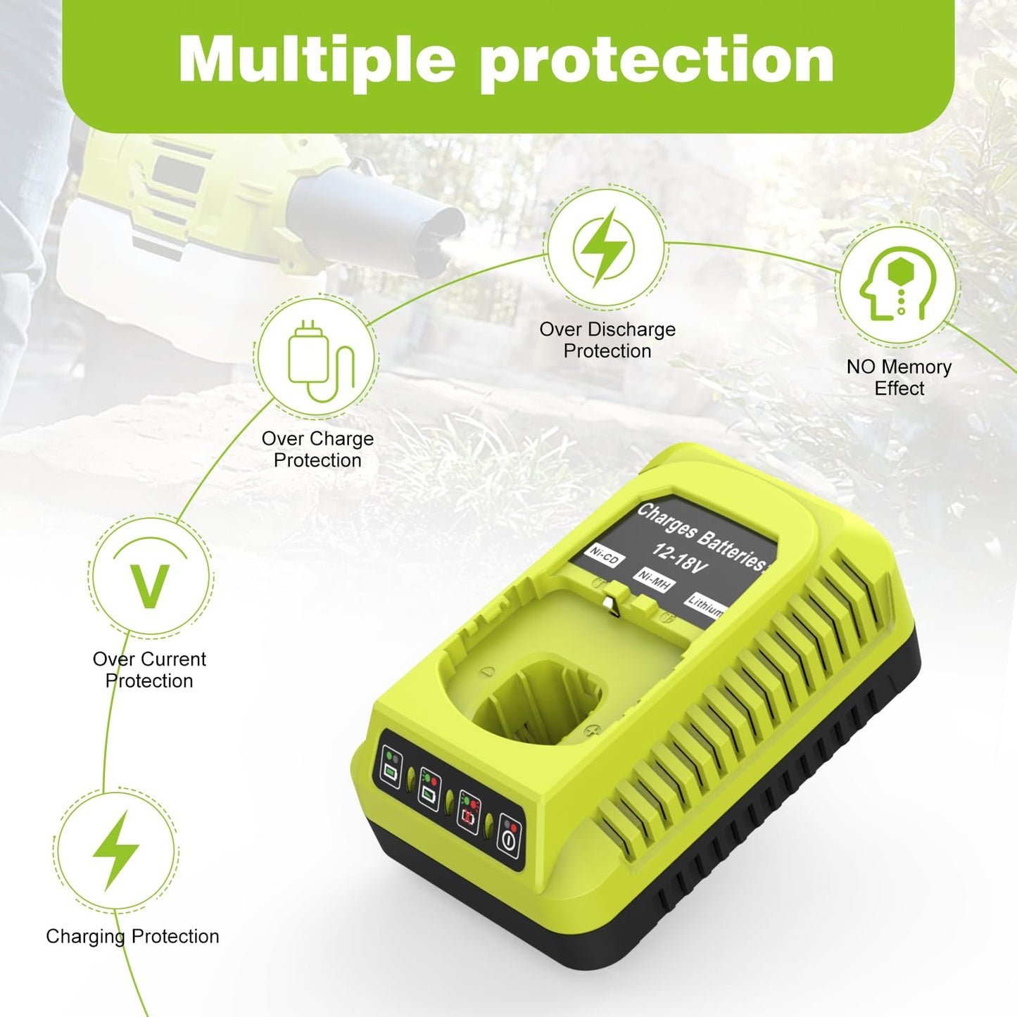 Powilling 18V P117 Charger for Ryobi 18V One+ Battery, Dual Chemistry Li-ion NiCad NiMh Battery Charger for P100 P102 P108 P189 P197 P103 P105 P107 P190 P191 PBP002 PBP005 for Ryobi 18 Volt Batteries