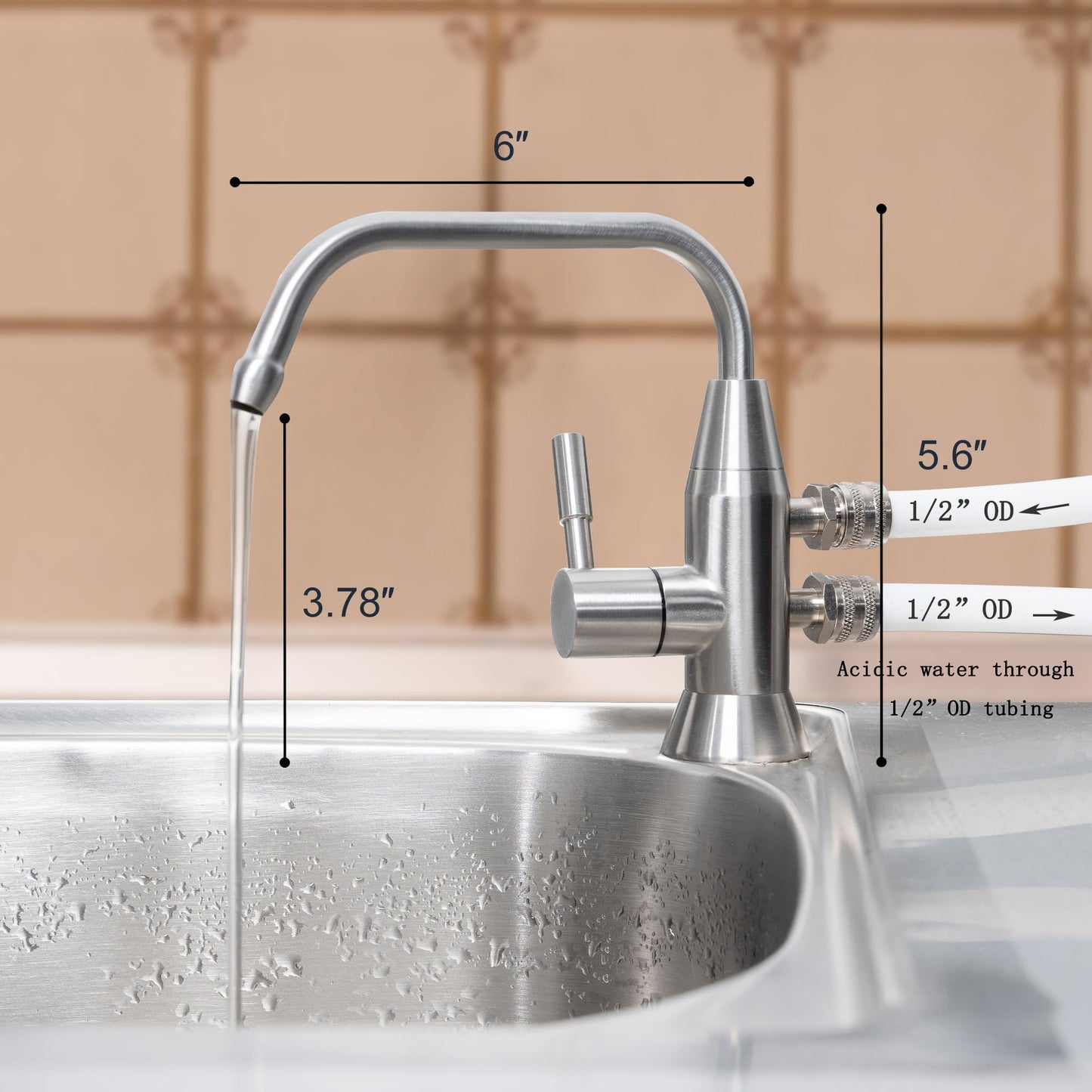 Alkaline Water Faucet, 1/2" Two spout ionizer Faucet Stainless Steel for Alkaline Water Ionizer Filtration System