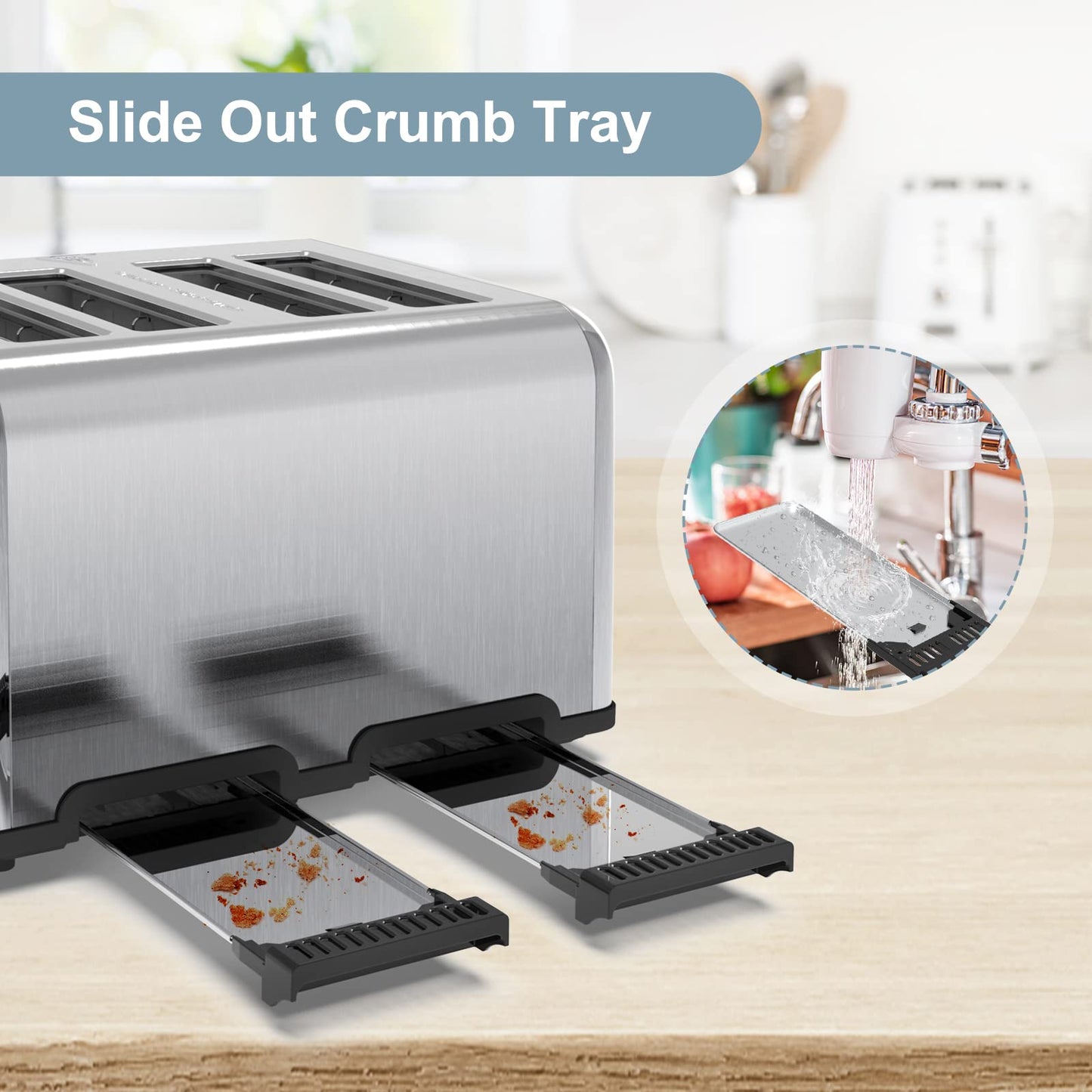 Toaster 4 Slice, Bagel Stainless Toaster with LCD Timer, Extra Wide Slots, Dual Screen, Removal Crumb Tray (Stainless steel)