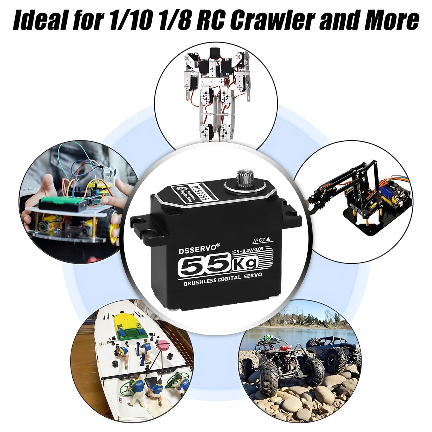Brushless Servo 55KG Servo Full Metal High Torque Servo Digital RC Servo Motor for TRX4 TRX6 SCX10 III VS4-10 GEN7 1/10 RC Crawler Car Upgrade Parts High Torque Waterproof 180°