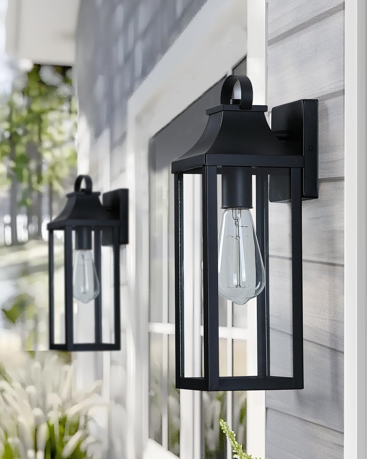 15.2'' Outdoor Light Fixtures Wall Mount 2 Pack, Black Exterior Wall Sconces Large Outside Lights for House, Waterproof Wall Lantern Black Wall Lamp Anti-Rust with Glass for Patio, Porch, Garage