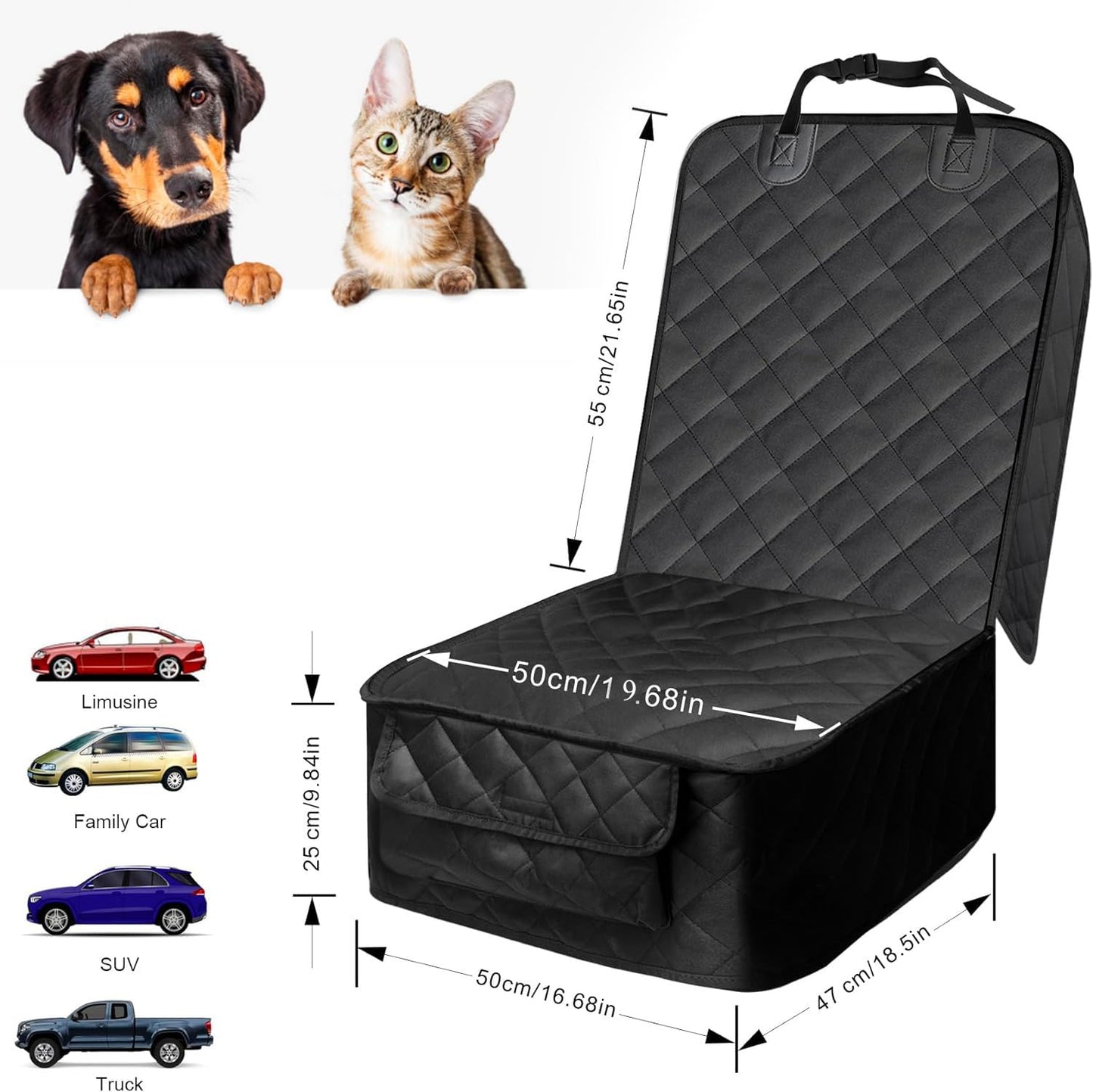 Dog Car Seat Cover for Front Seat, Waterproof Pet Seat Cover with Mesh Window & Zipper Open, Scratchproof Dog Car Hammock for Cars, Trucks, SUVs, Jeep