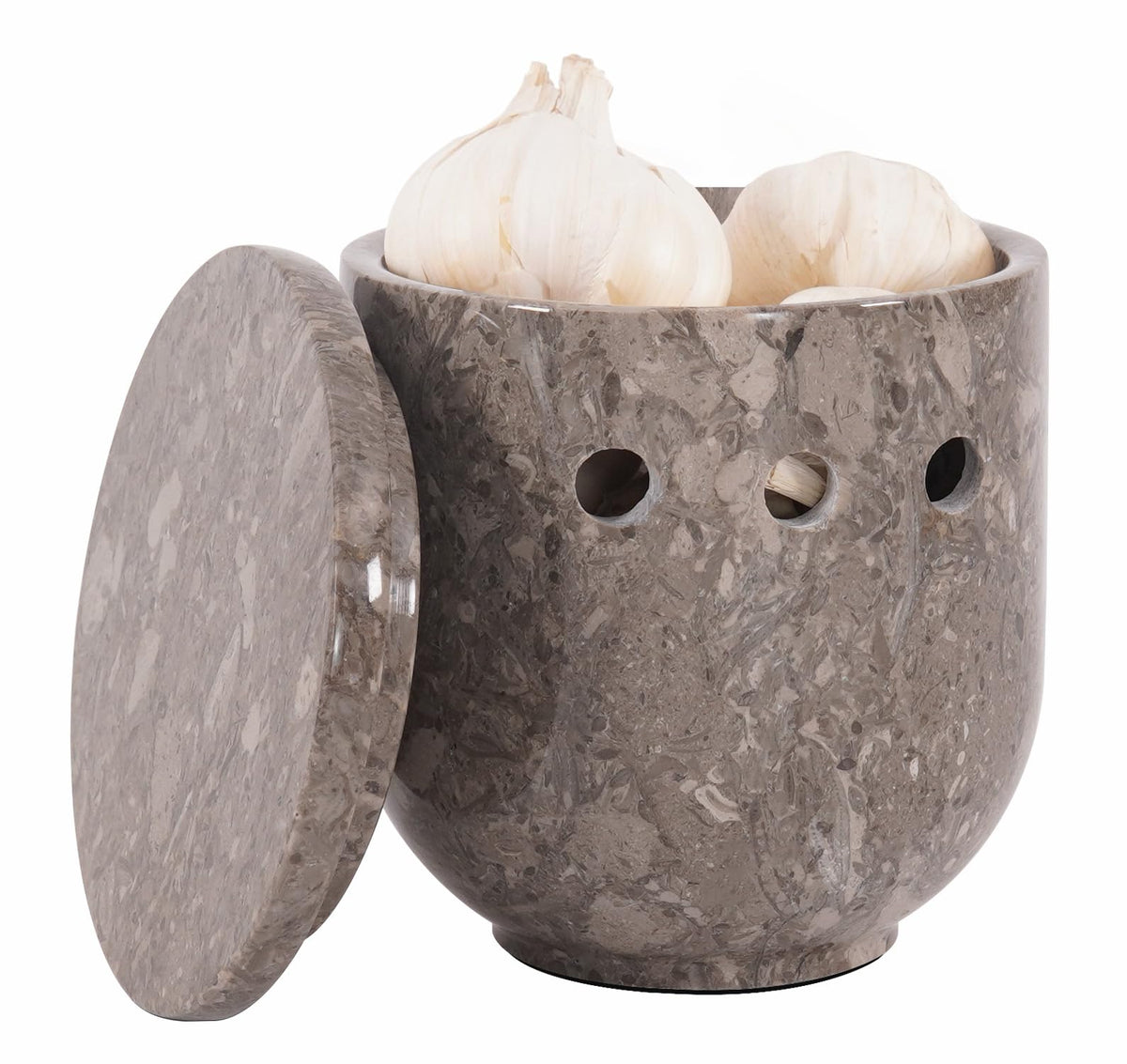 SPESHSTONES Marble Garlic Holder 11.4 cm Handmade, Garlic Keeper with lid for Counter, Garlic Storage Container to Keep the Cloves Fresh